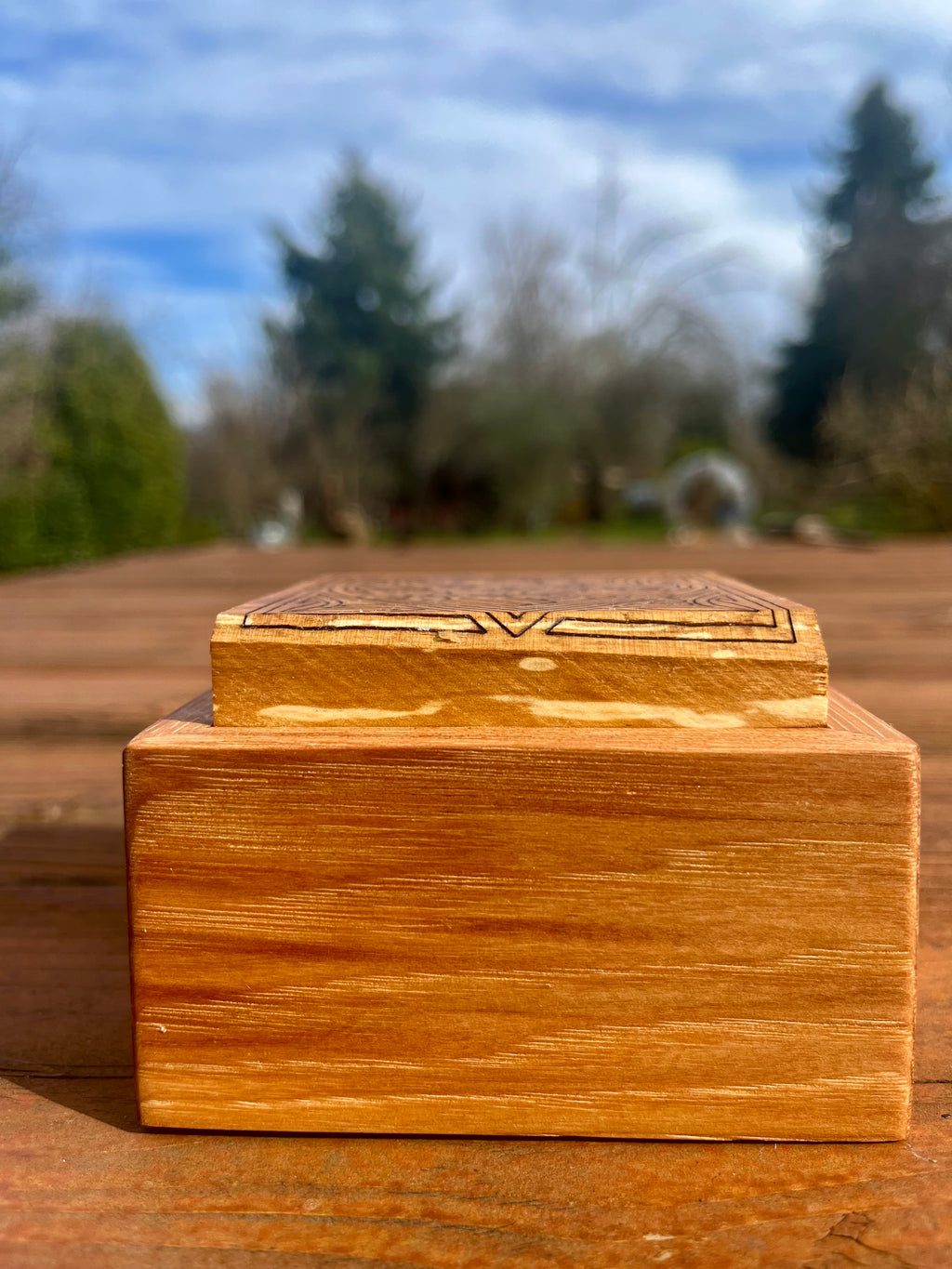 Pecan Keepsake Box with Heirloom Apple Lid & Heart Mandala Engraving