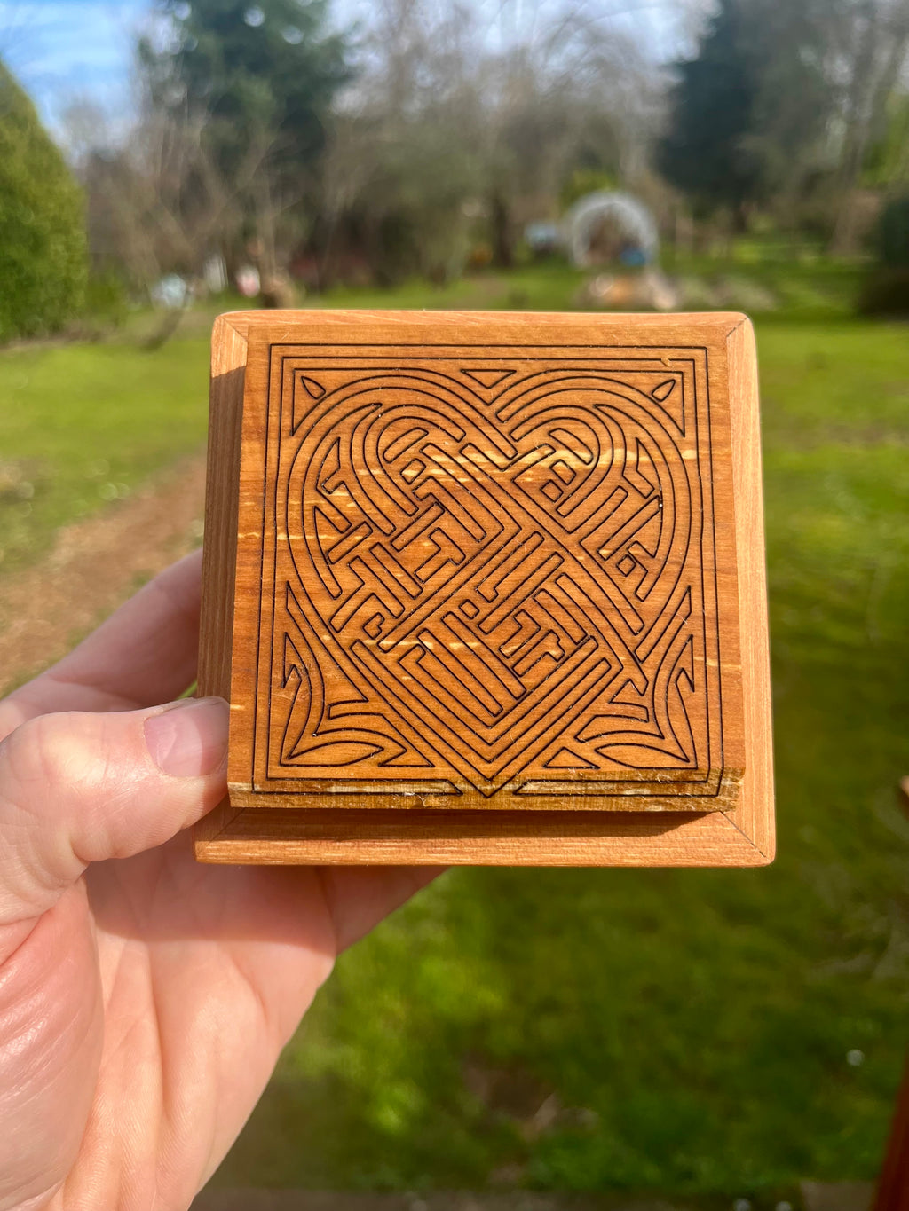 Pecan Keepsake Box with Heirloom Apple Lid & Heart Mandala Engraving