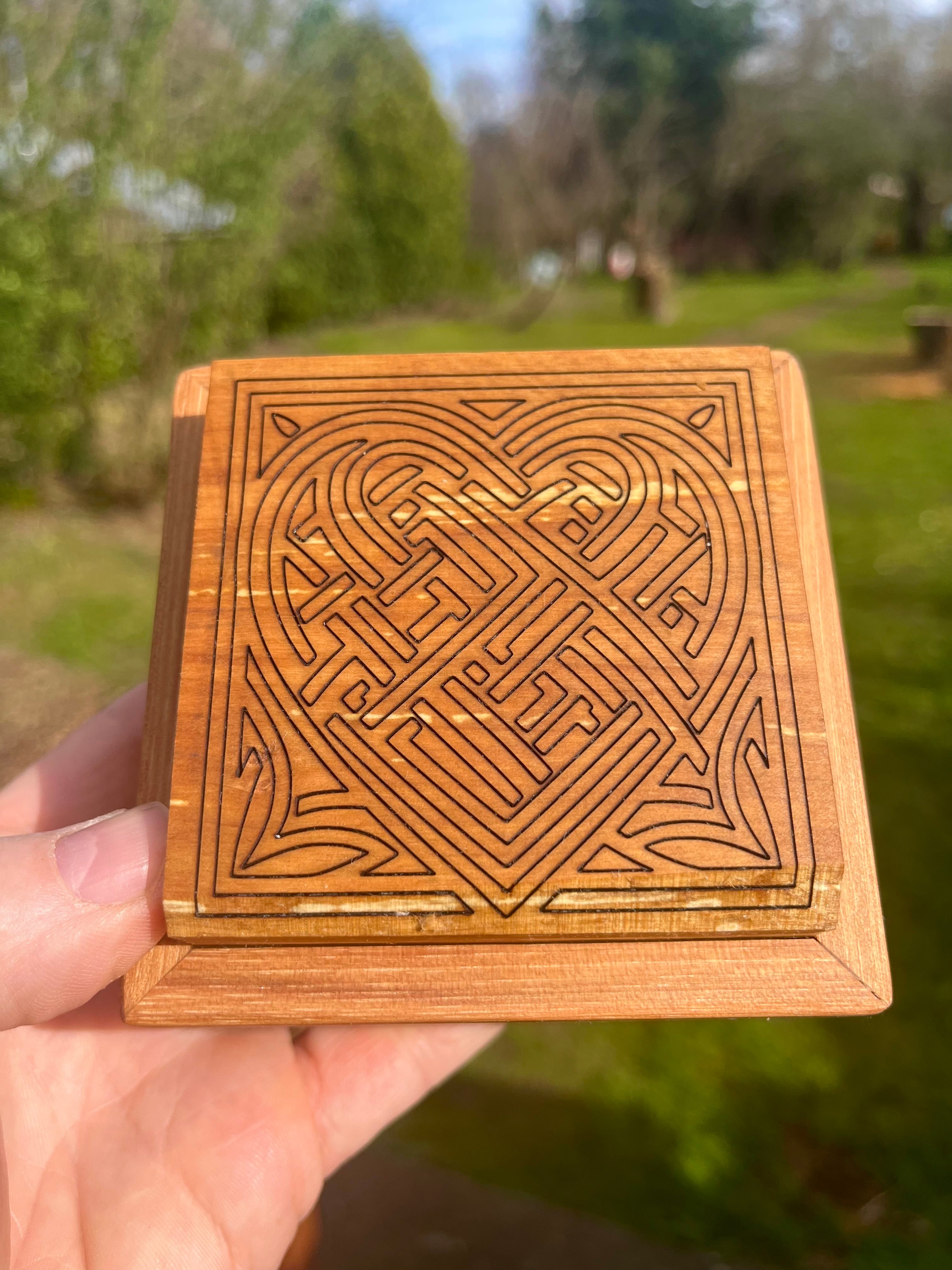 Pecan Keepsake Box with Heirloom Apple Lid & Heart Mandala Engraving