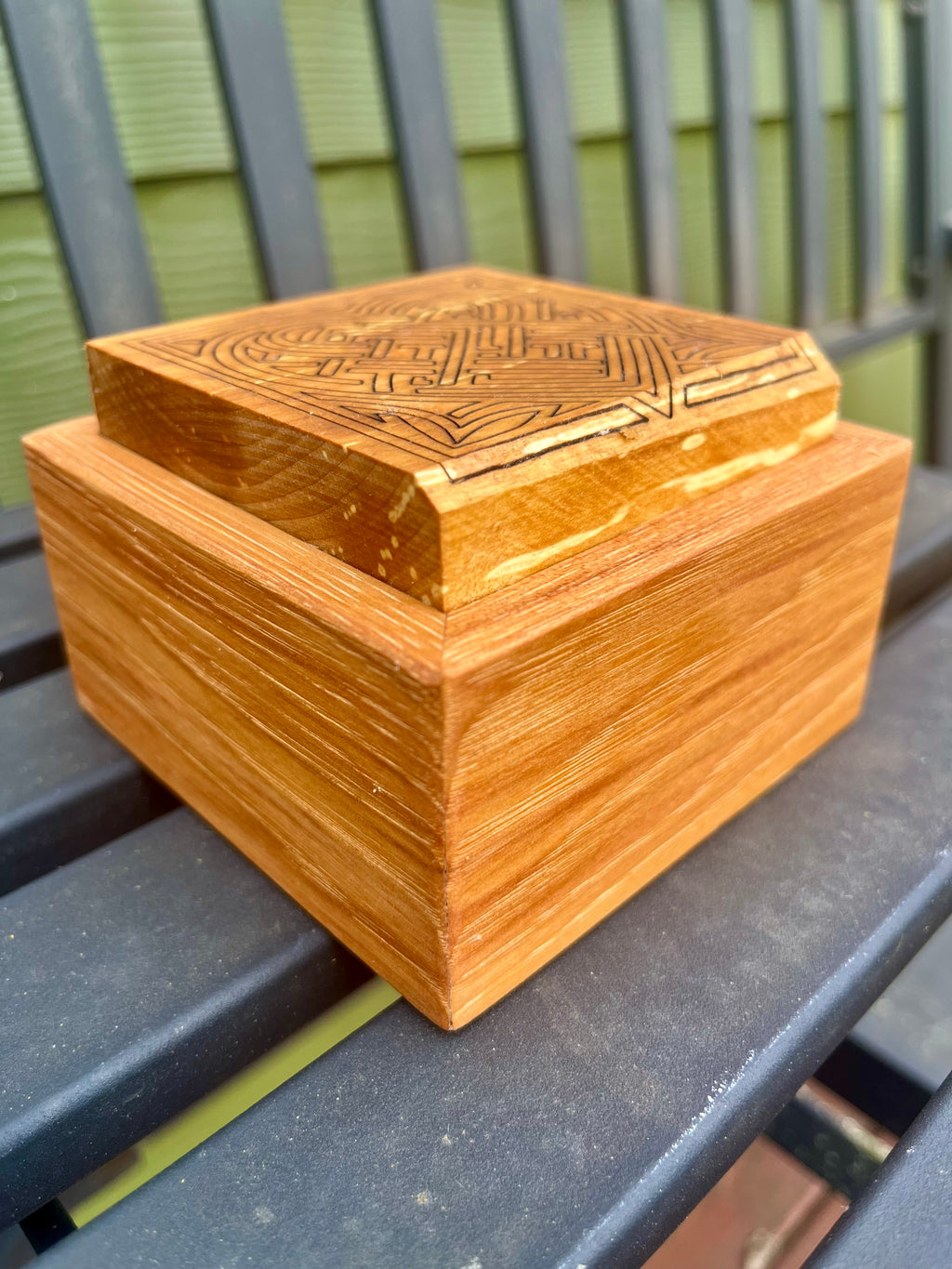 Pecan Keepsake Box with Heirloom Apple Lid & Heart Mandala Engraving