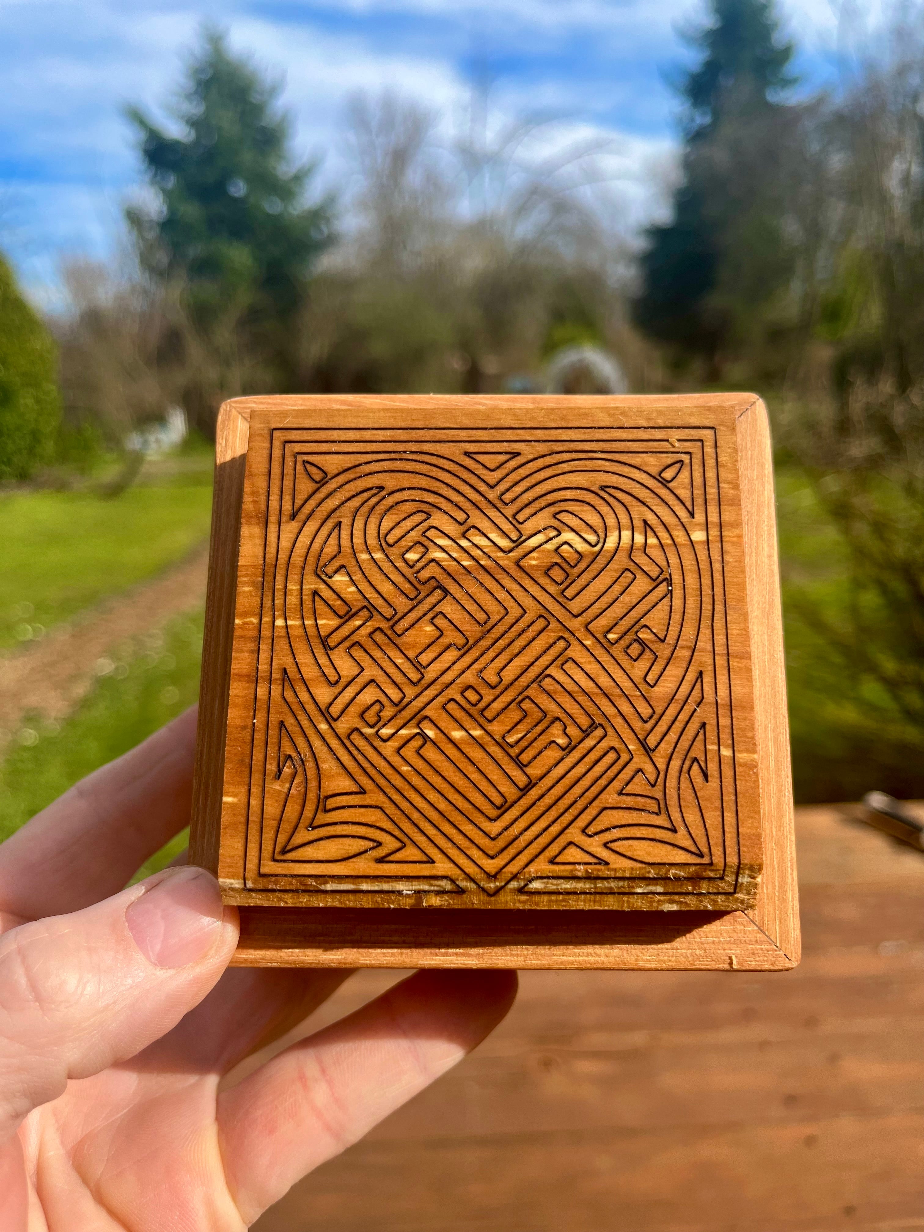 Pecan Keepsake Box with Heirloom Apple Lid & Heart Mandala Engraving