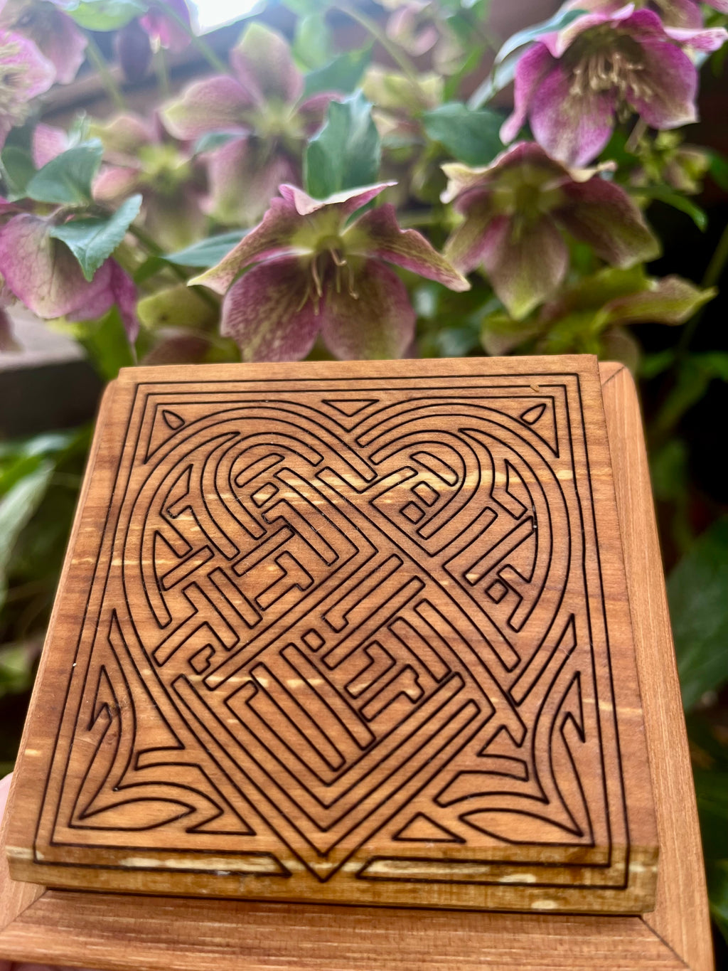 Pecan Keepsake Box with Heirloom Apple Lid & Heart Mandala Engraving