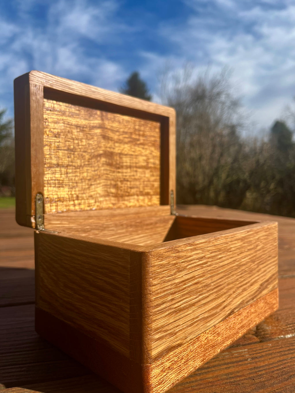 Treasure Chest Keepsake Box in Oak & Reclaimed Mahogany with Brass Hinges