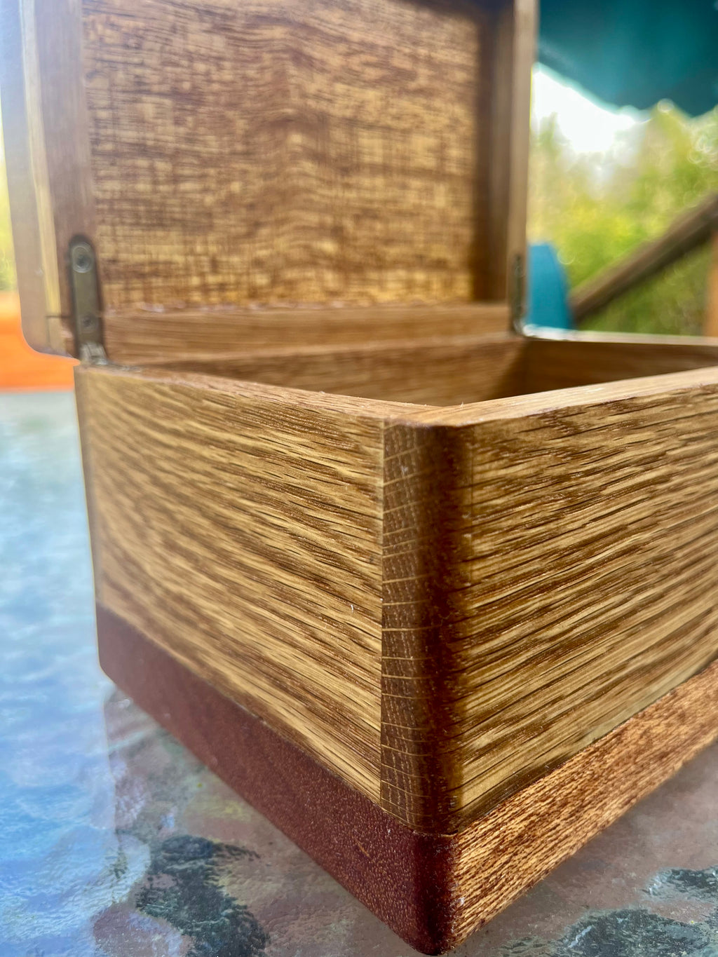 Treasure Chest Keepsake Box in Oak & Reclaimed Mahogany with Brass Hinges