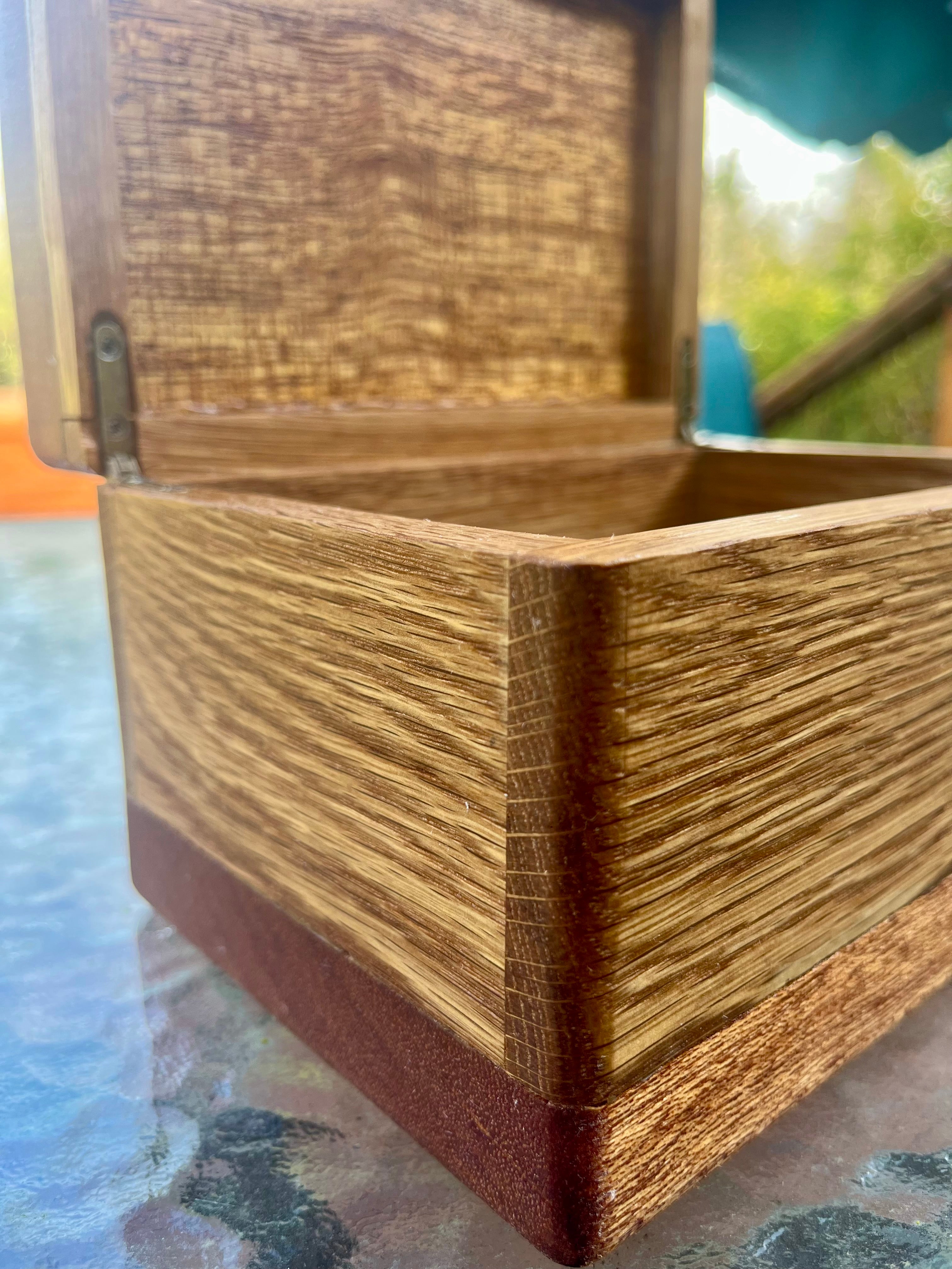 Treasure Chest Keepsake Box in Oak & Reclaimed Mahogany with Brass Hinges