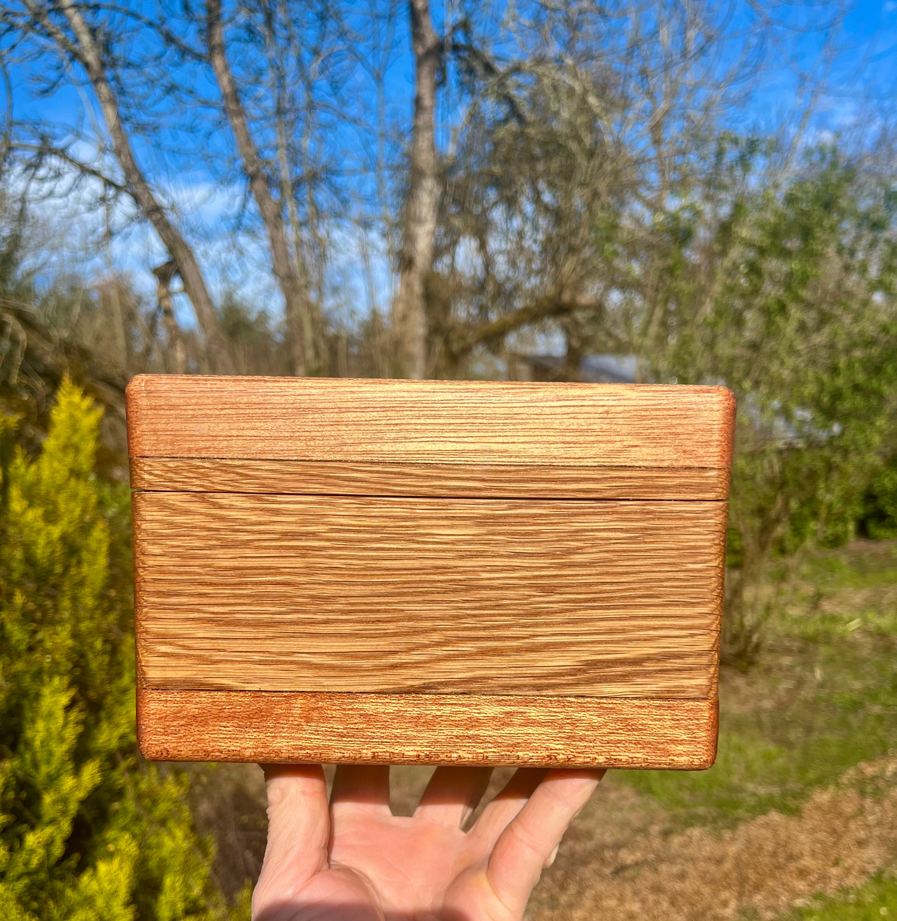 Treasure Chest Keepsake Box in Oak & Reclaimed Mahogany with Brass Hinges