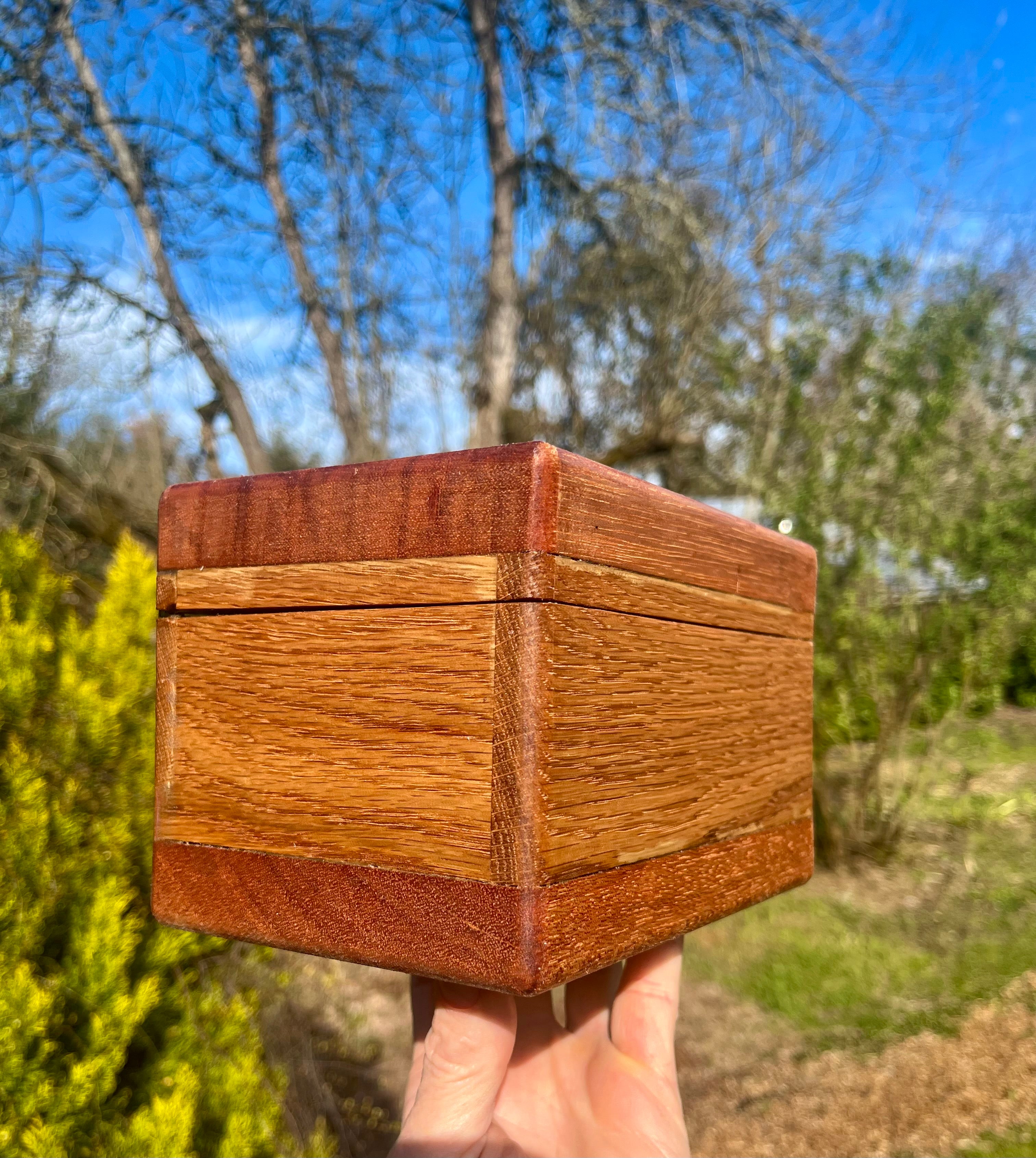 Treasure Chest Keepsake Box in Oak & Reclaimed Mahogany with Brass Hinges