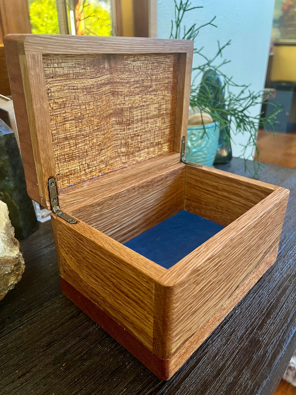 Treasure Chest Keepsake Box in Oak & Reclaimed Mahogany with Brass Hinges
