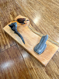 Abstract Live Edge Plum Wood Wall Rack with Driftwood Hooks