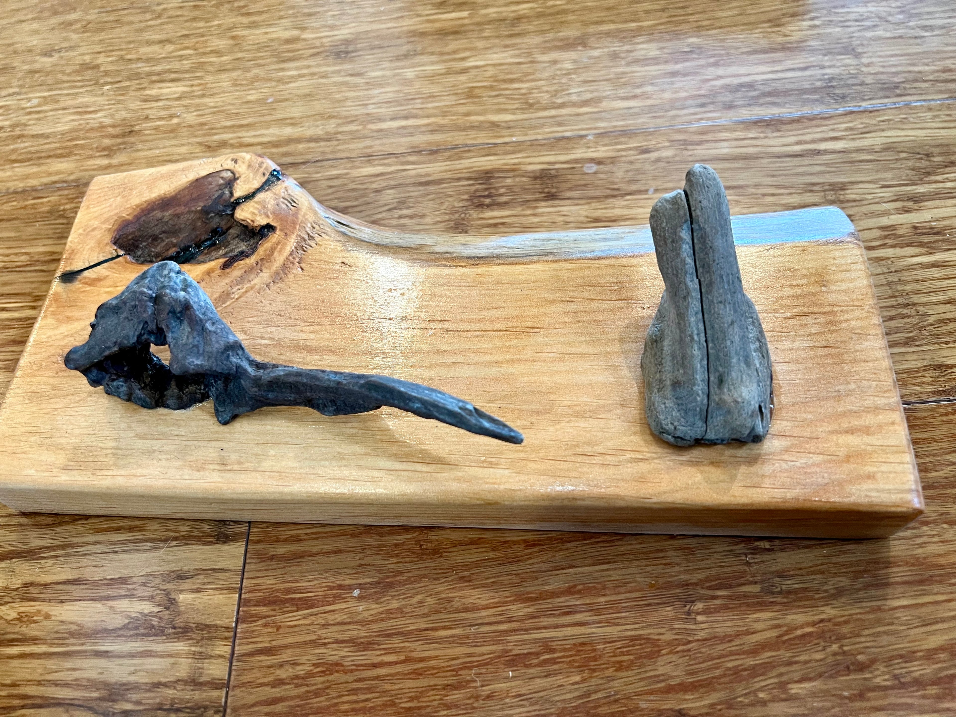 Abstract Live Edge Plum Wood Wall Rack with Driftwood Hooks