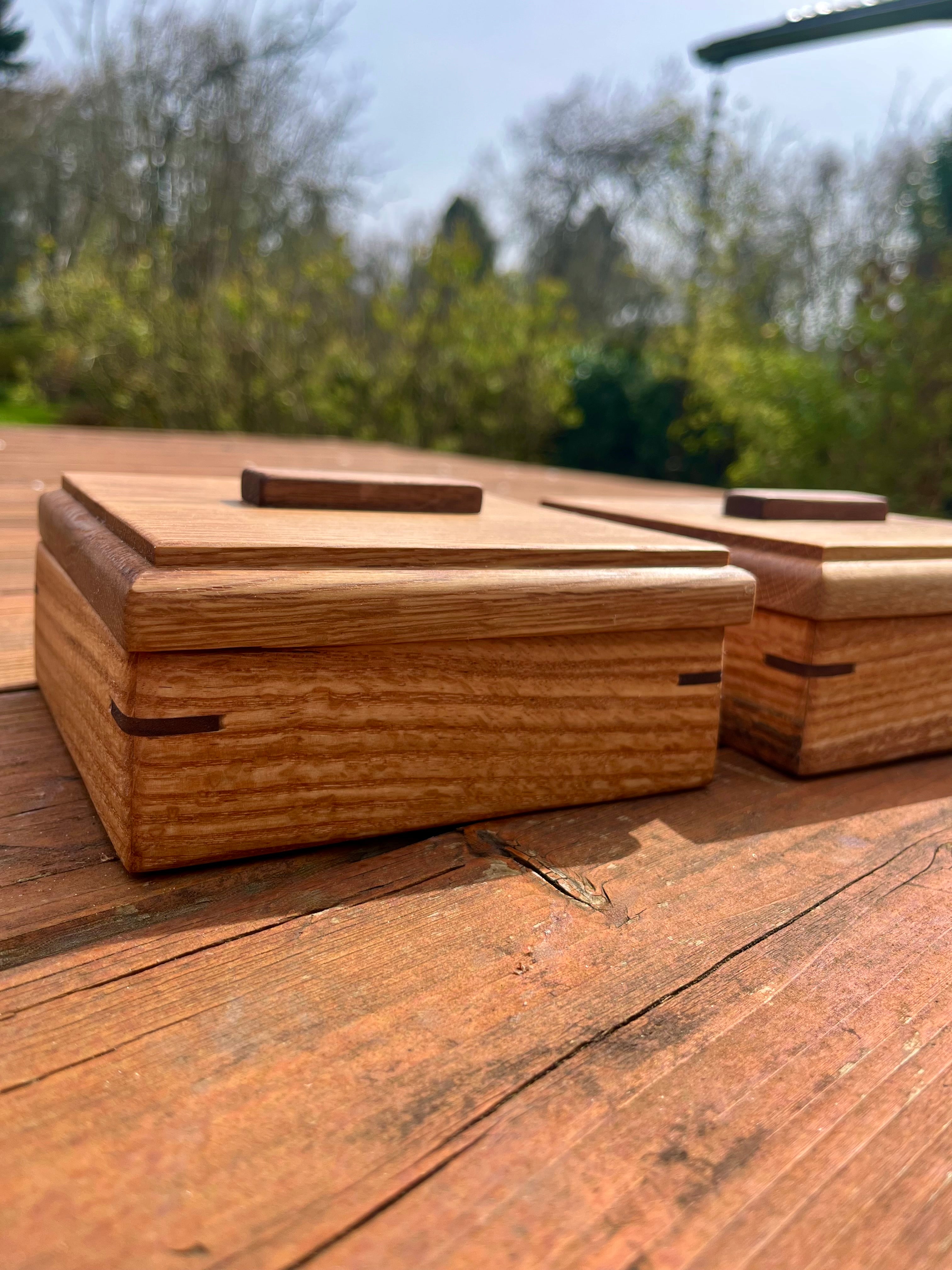 Custom Wooden Ring Box Set – Matching Oak & Walnut Wedding Ring Boxes, Handmade Keepsake Boxes