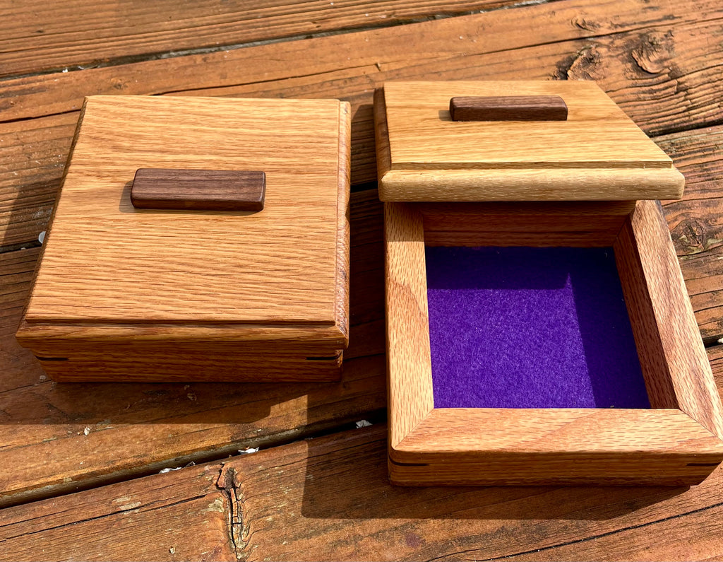 Custom Wooden Ring Box Set – Matching Oak & Walnut Wedding Ring Boxes, Handmade Keepsake Boxes