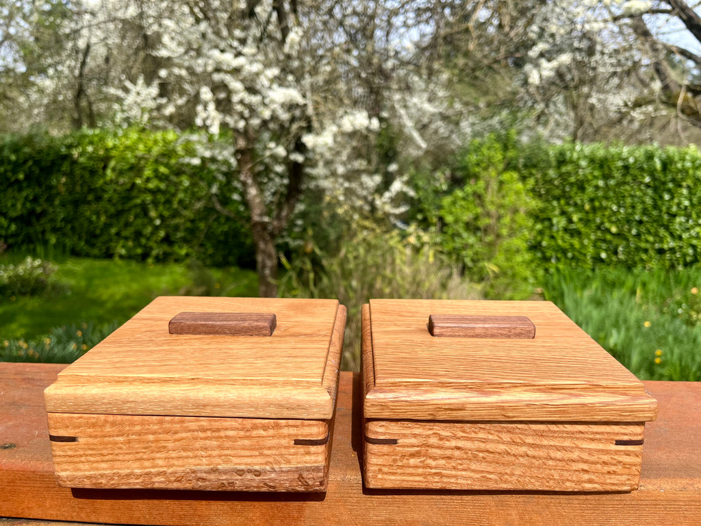 Custom Wooden Ring Box Set – Matching Oak & Walnut Wedding Ring Boxes, Handmade Keepsake Boxes