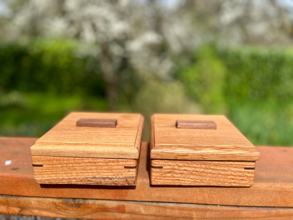 Custom Wooden Ring Box Set – Matching Oak & Walnut Wedding Ring Boxes, Handmade Keepsake Boxes