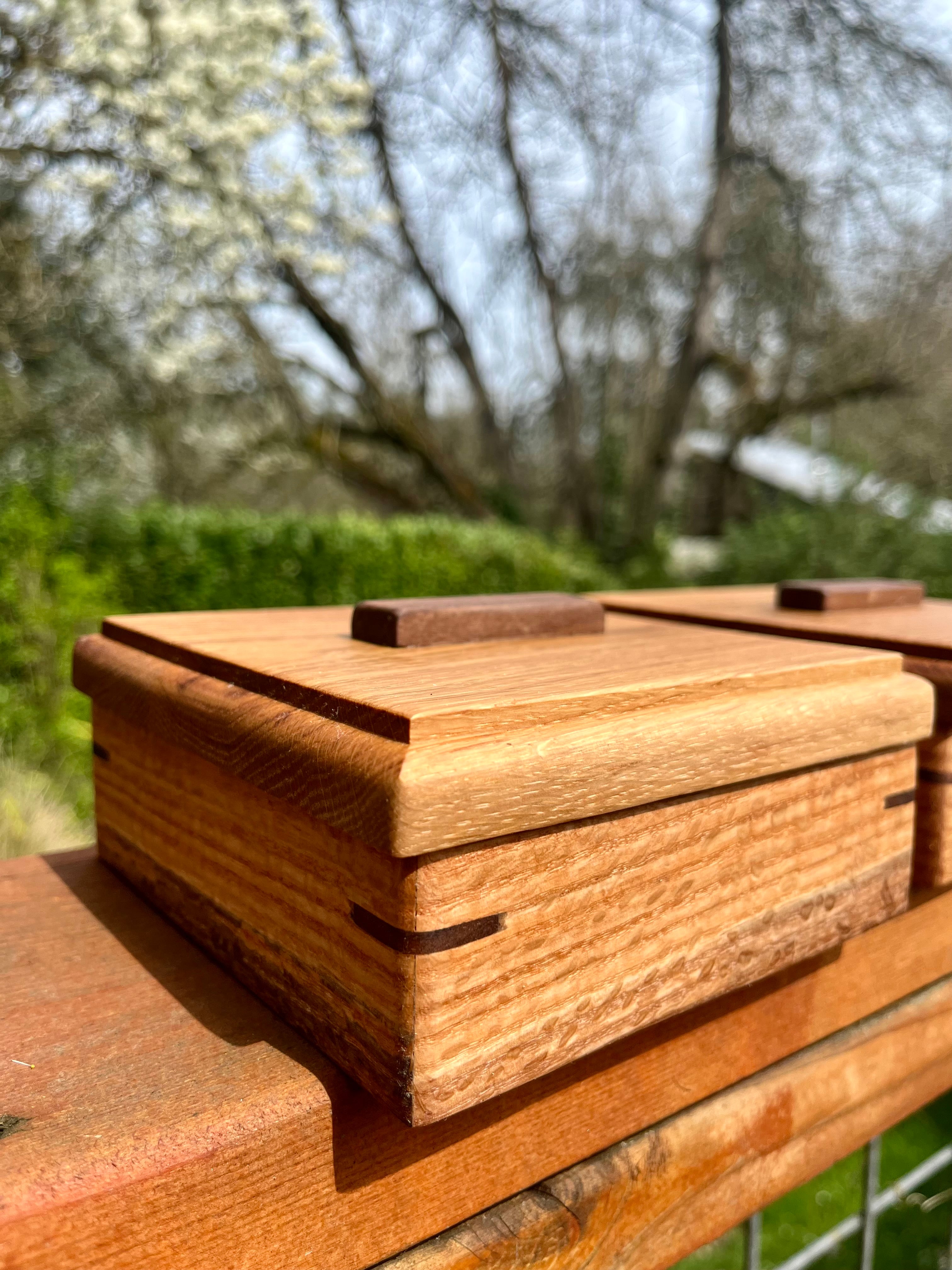 Custom Wooden Ring Box Set – Matching Oak & Walnut Wedding Ring Boxes, Handmade Keepsake Boxes