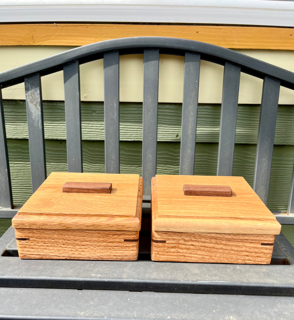 Custom Wooden Ring Box Set – Matching Oak & Walnut Wedding Ring Boxes, Handmade Keepsake Boxes