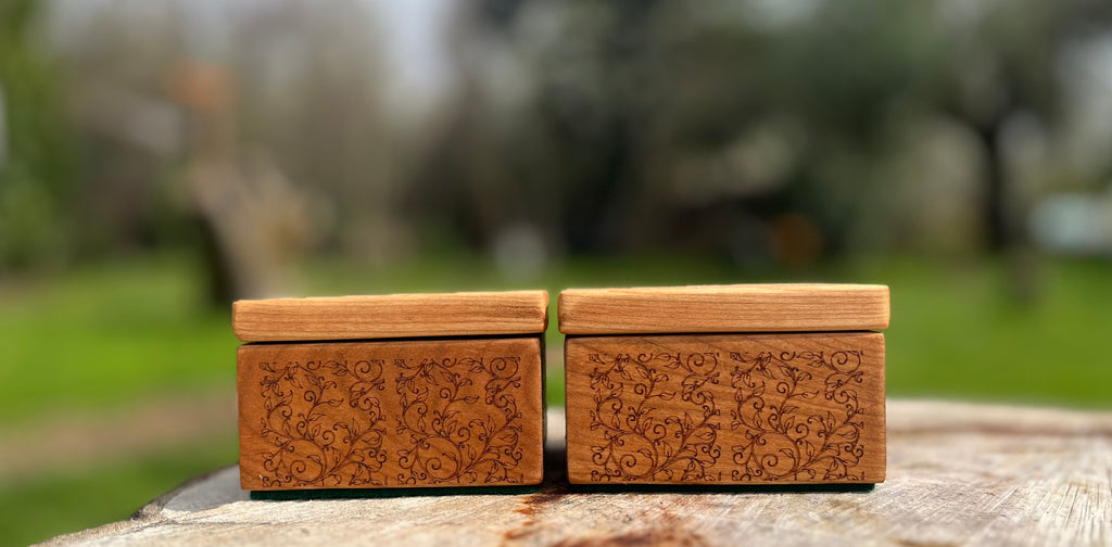 Custom Cherry Wood Ring Box Set – Engraved Floral Wedding Ring Boxes, Handmade Keepsake Box, Rustic Ring Holder, Engagement & Proposal Box