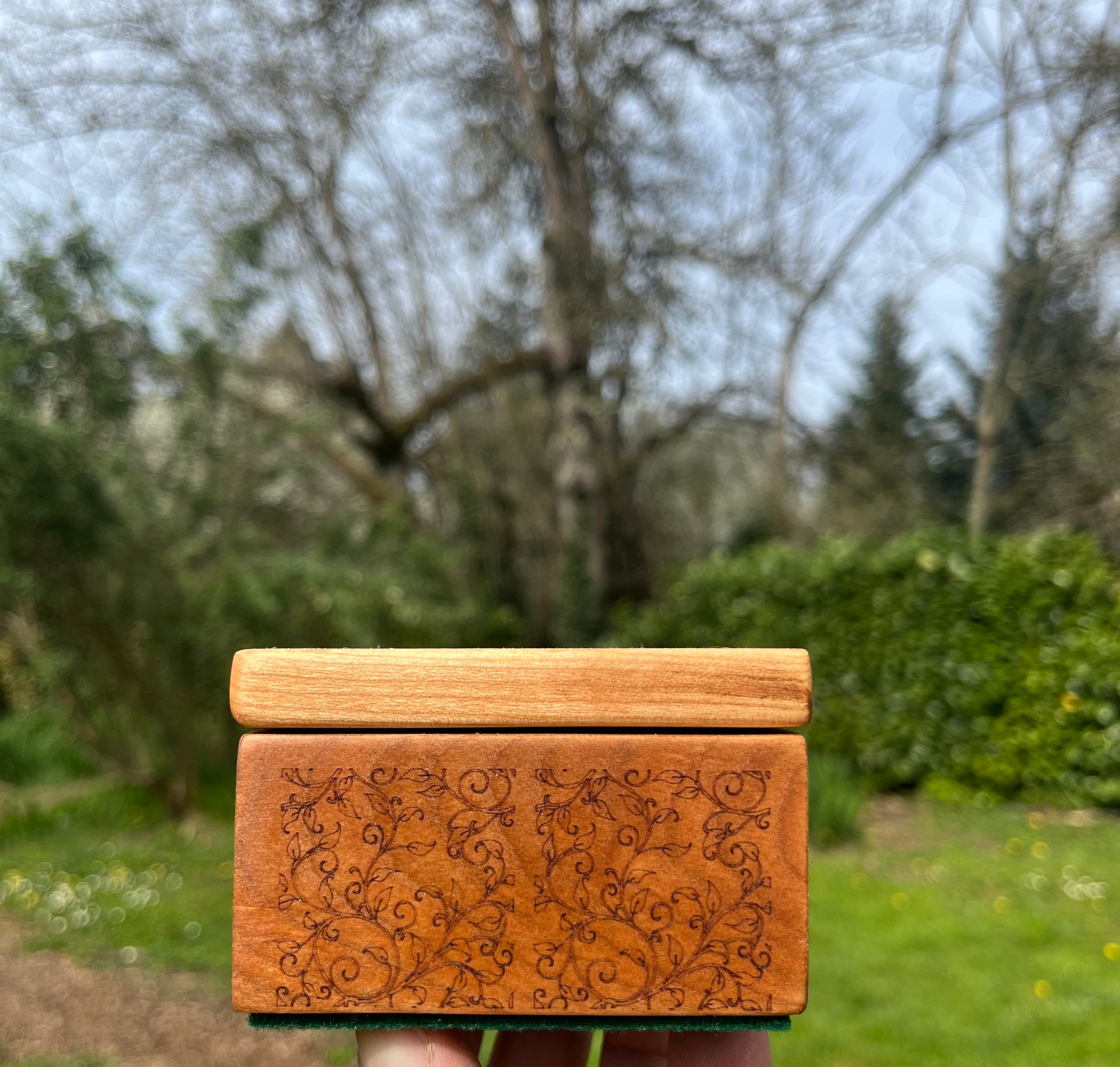 Custom Cherry Wood Ring Box Set – Engraved Floral Wedding Ring Boxes, Handmade Keepsake Box, Rustic Ring Holder, Engagement & Proposal Box