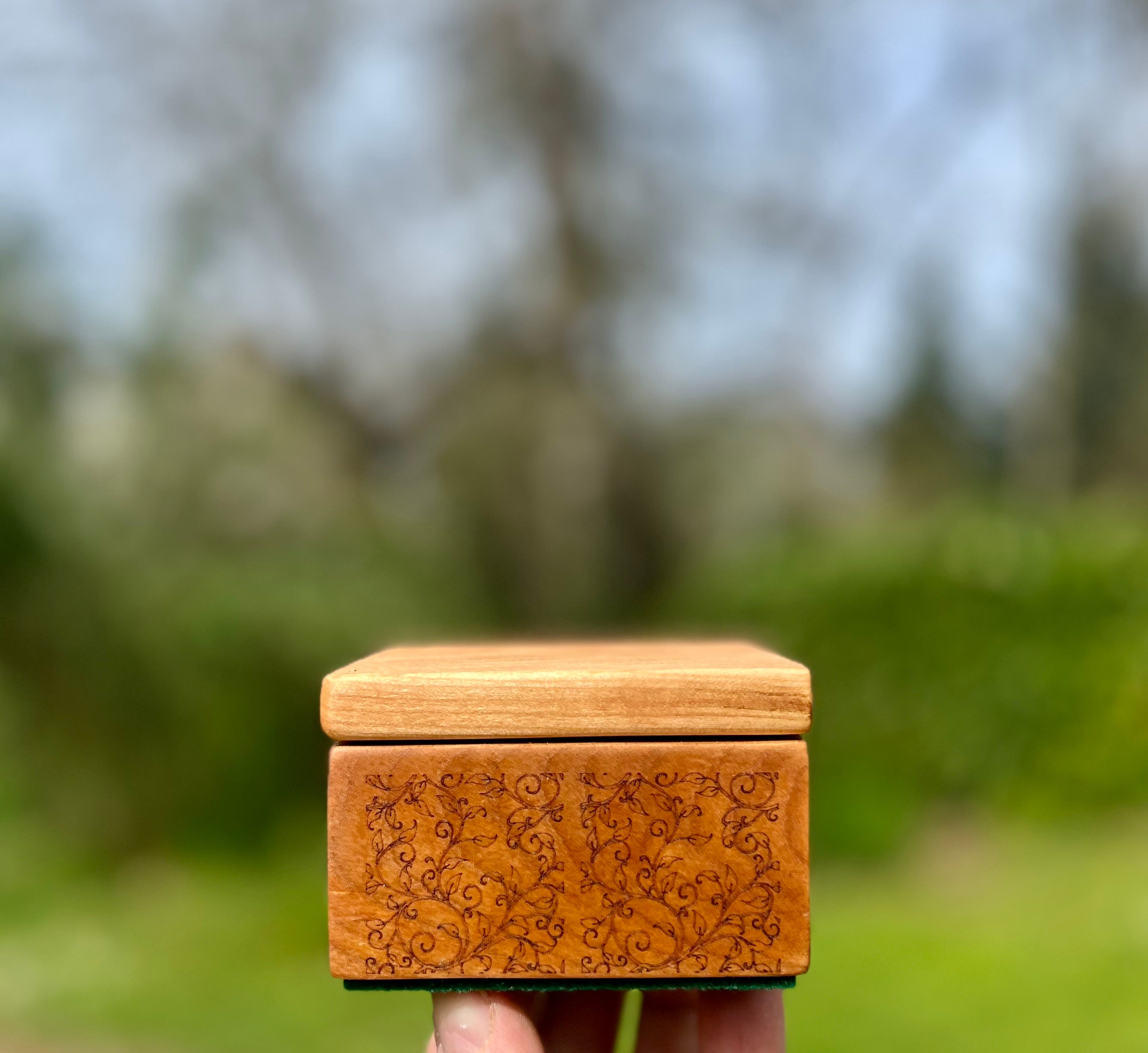 Custom Cherry Wood Ring Box Set – Engraved Floral Wedding Ring Boxes, Handmade Keepsake Box, Rustic Ring Holder, Engagement & Proposal Box