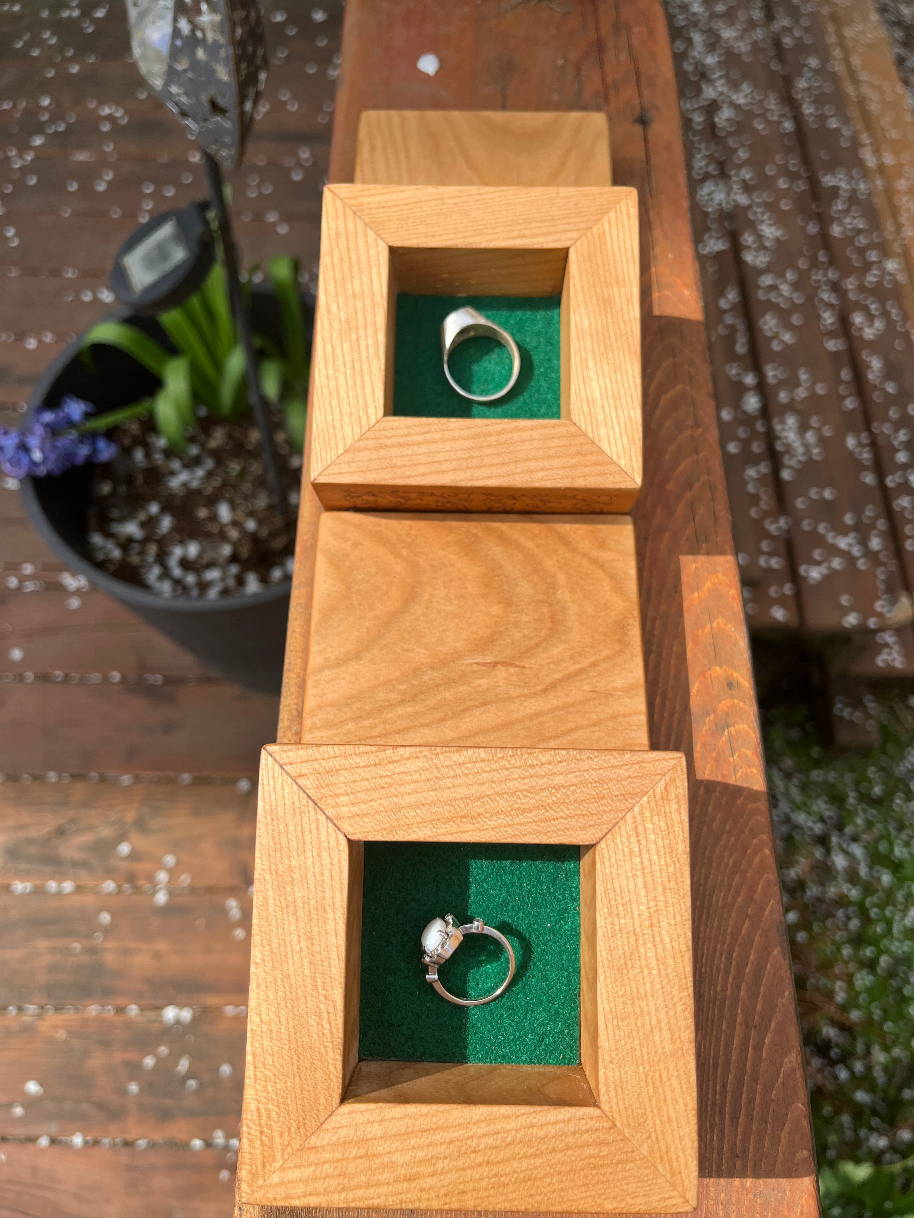 Custom Cherry Wood Ring Box Set – Engraved Floral Wedding Ring Boxes, Handmade Keepsake Box, Rustic Ring Holder, Engagement & Proposal Box