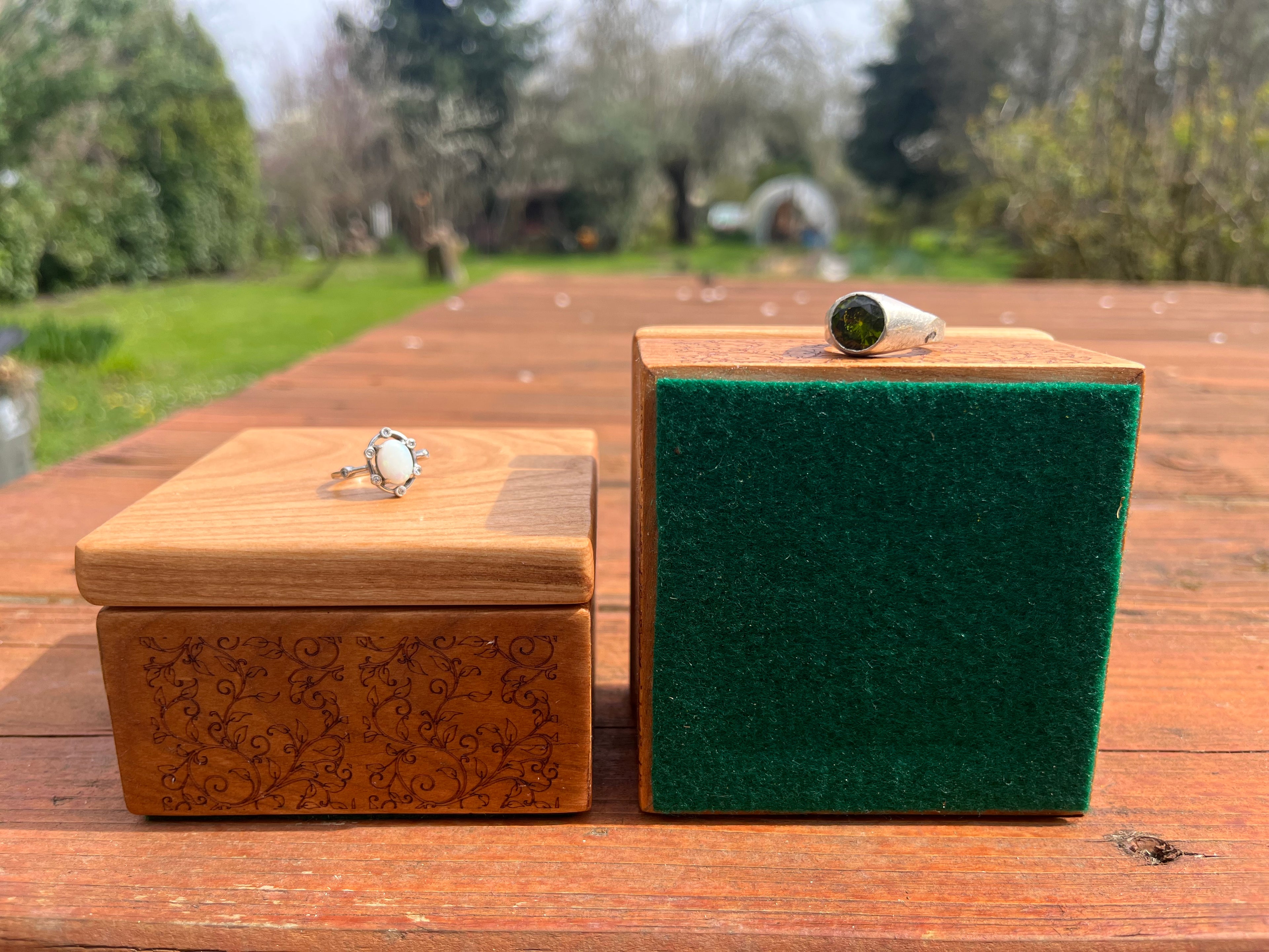 Custom Cherry Wood Ring Box Set – Engraved Floral Wedding Ring Boxes, Handmade Keepsake Box, Rustic Ring Holder, Engagement & Proposal Box