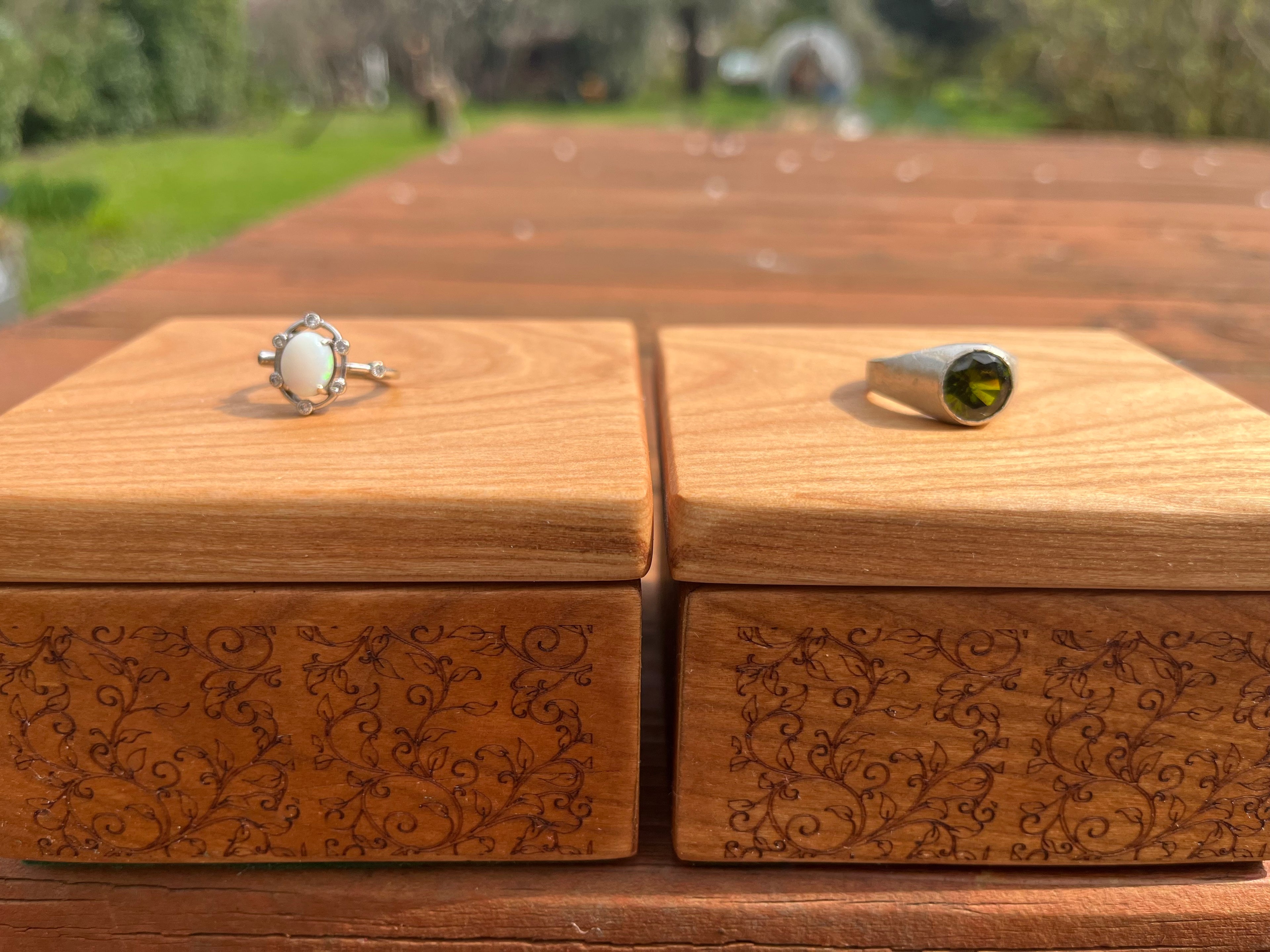 Custom Cherry Wood Ring Box Set – Engraved Floral Wedding Ring Boxes, Handmade Keepsake Box, Rustic Ring Holder, Engagement & Proposal Box