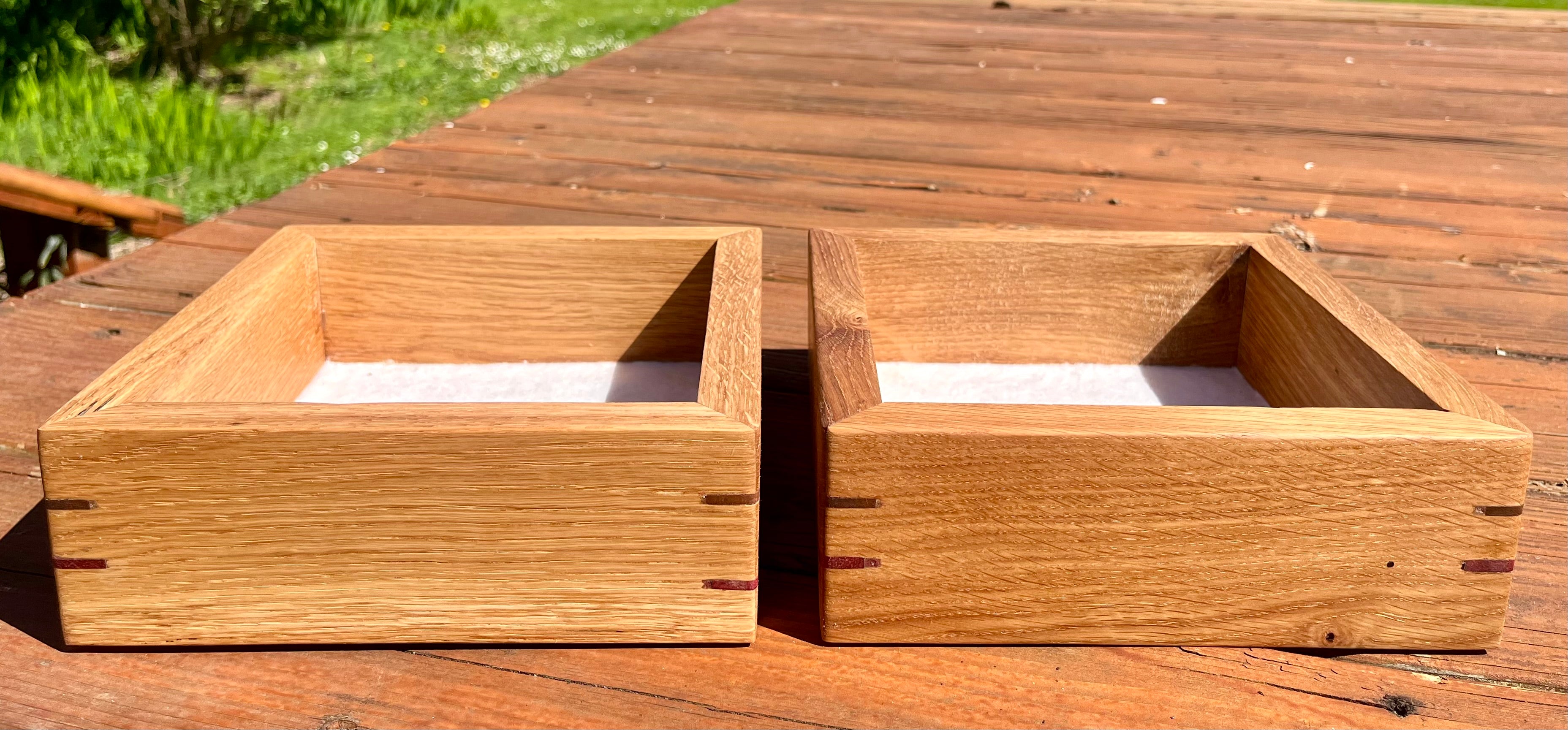 Rustic Oak Jewelry Storage Boxes – Set of 2 with Walnut & Purpleheart Detail