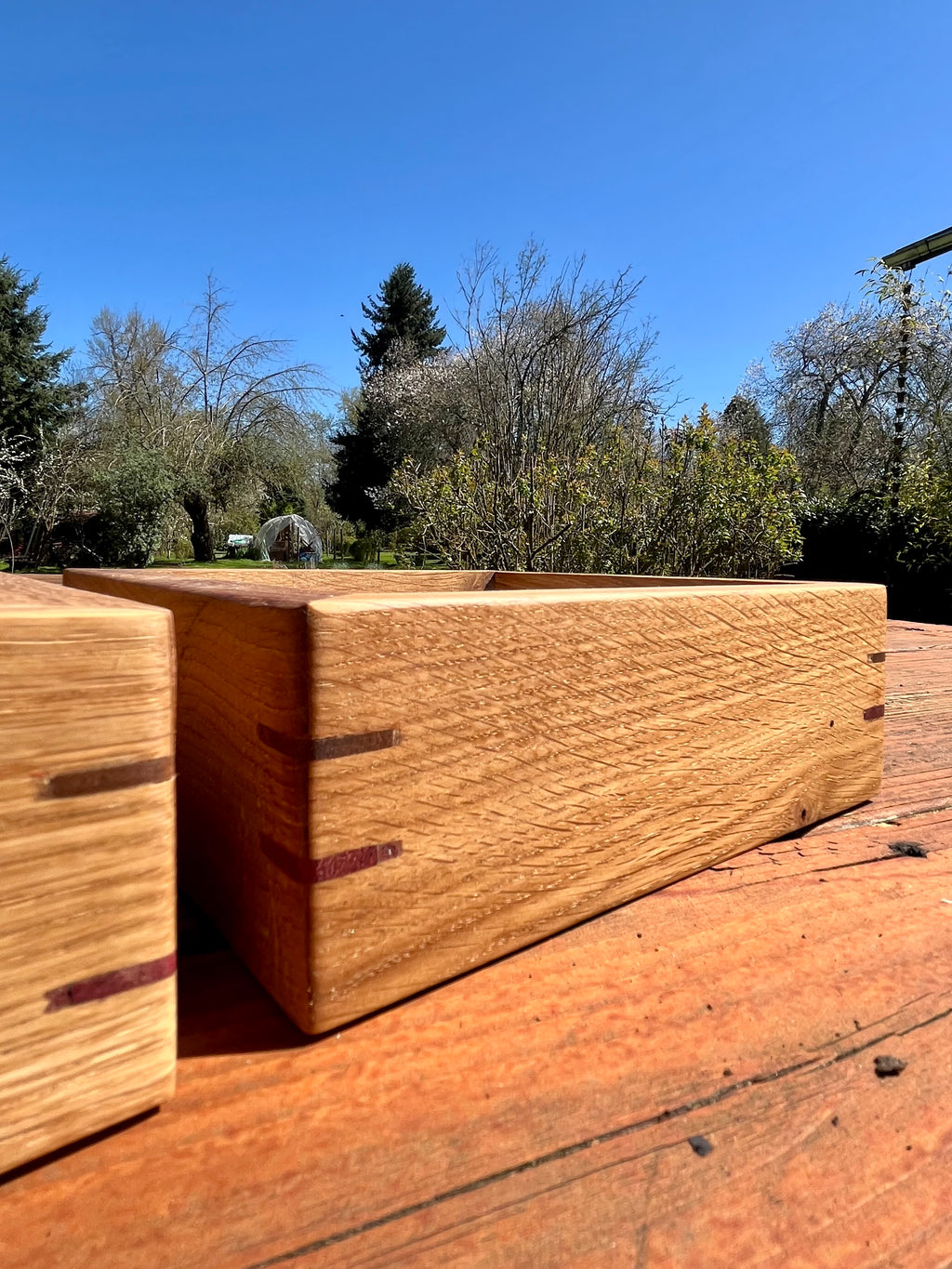 Rustic Oak Jewelry Storage Boxes – Set of 2 with Walnut & Purpleheart Detail
