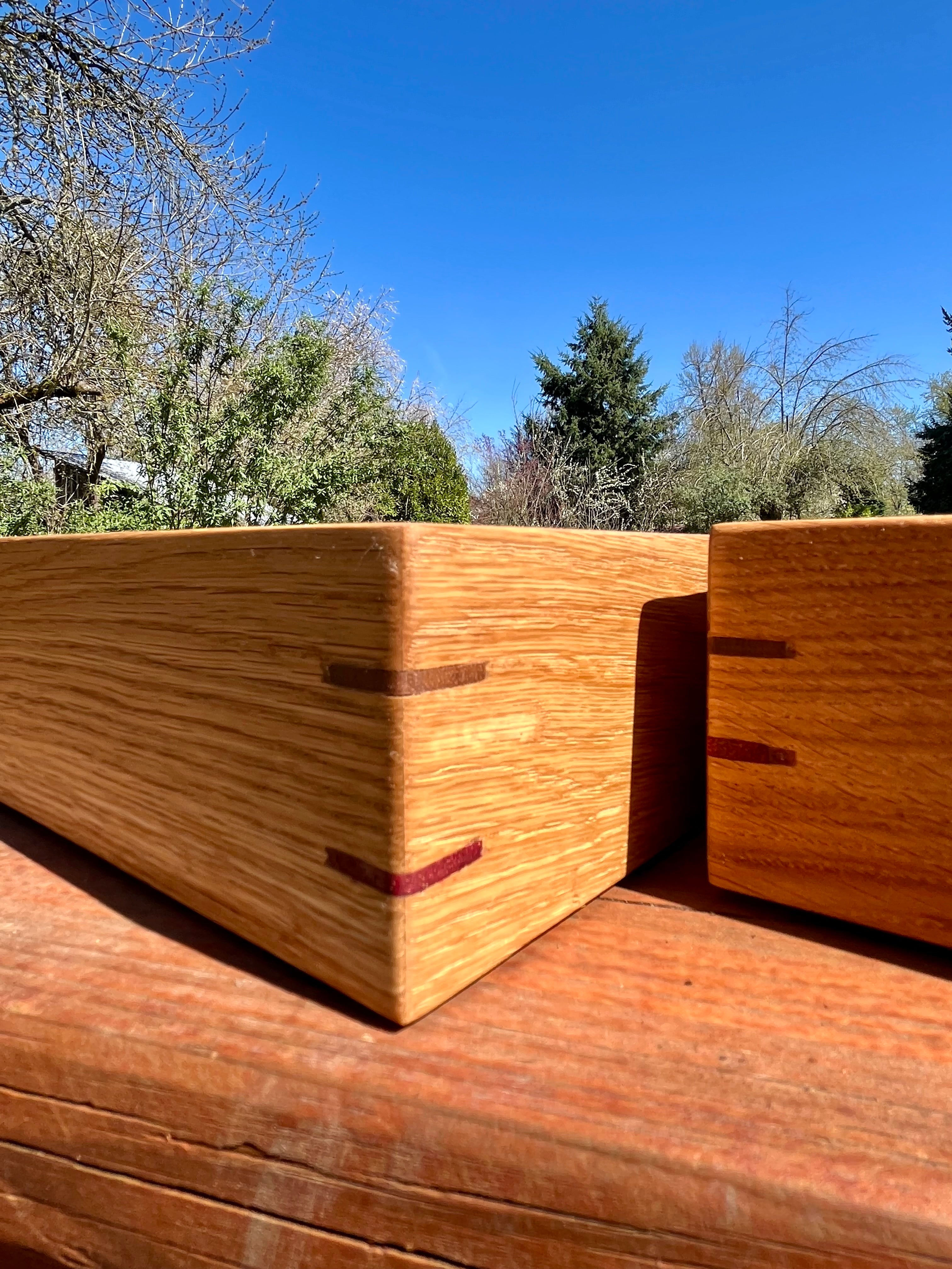 Rustic Oak Jewelry Storage Boxes – Set of 2 with Walnut & Purpleheart Detail