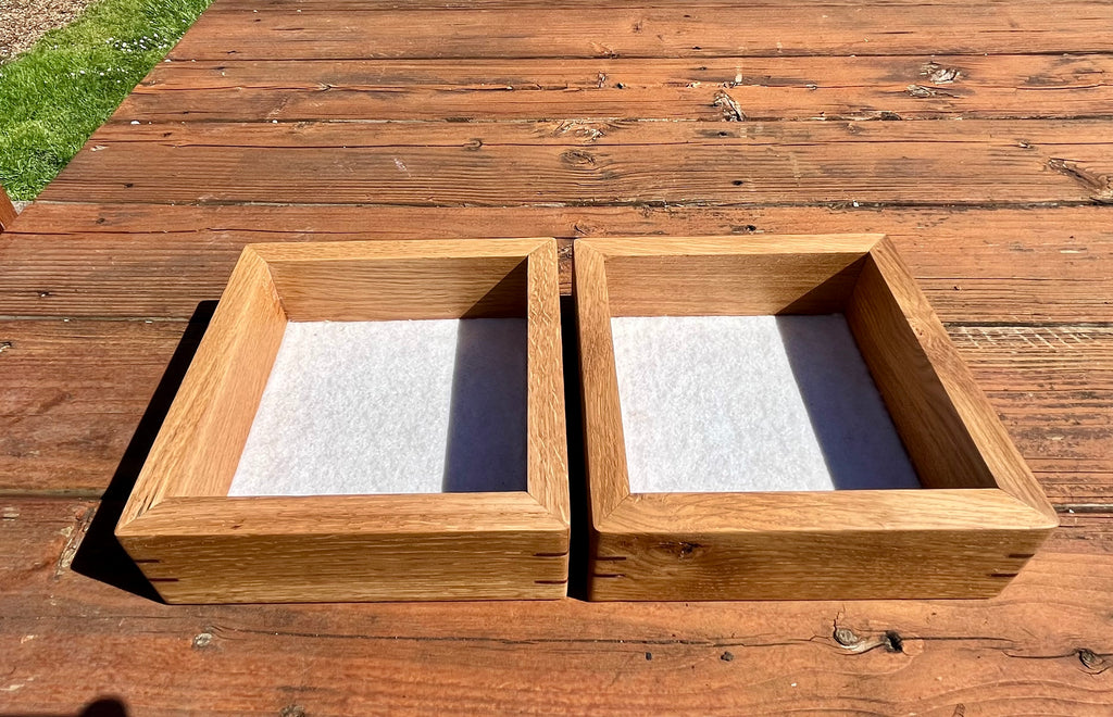 Rustic Oak Jewelry Storage Boxes – Set of 2 with Walnut & Purpleheart Detail