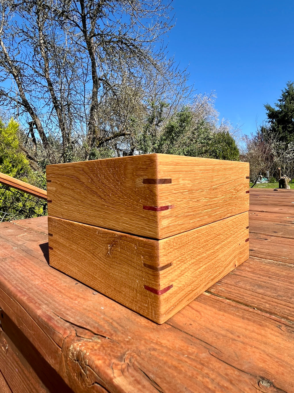 Rustic Oak Jewelry Storage Boxes – Set of 2 with Walnut & Purpleheart Detail