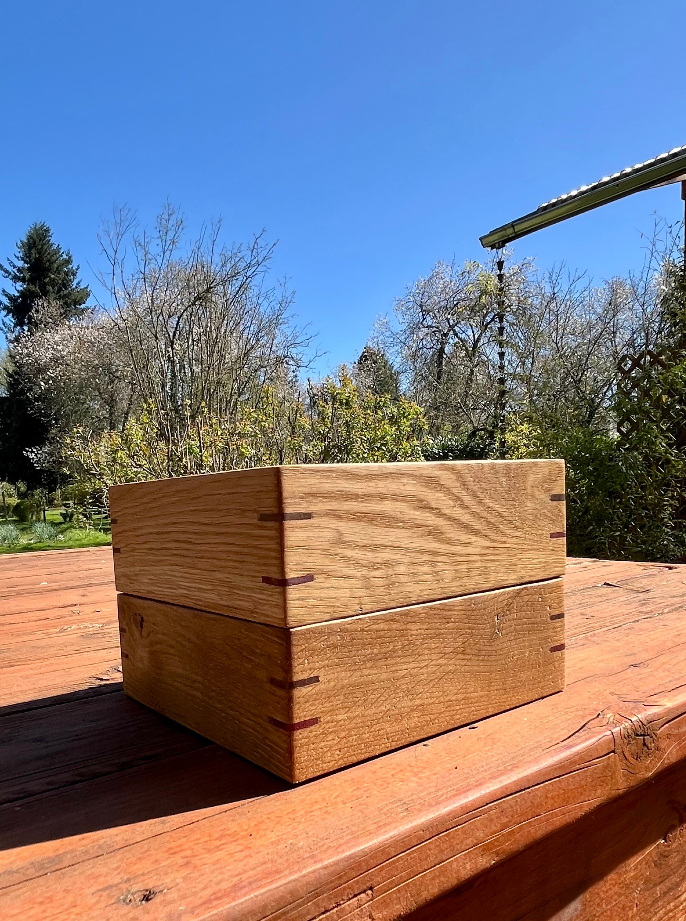 Rustic Oak Jewelry Storage Boxes – Set of 2 with Walnut & Purpleheart Detail