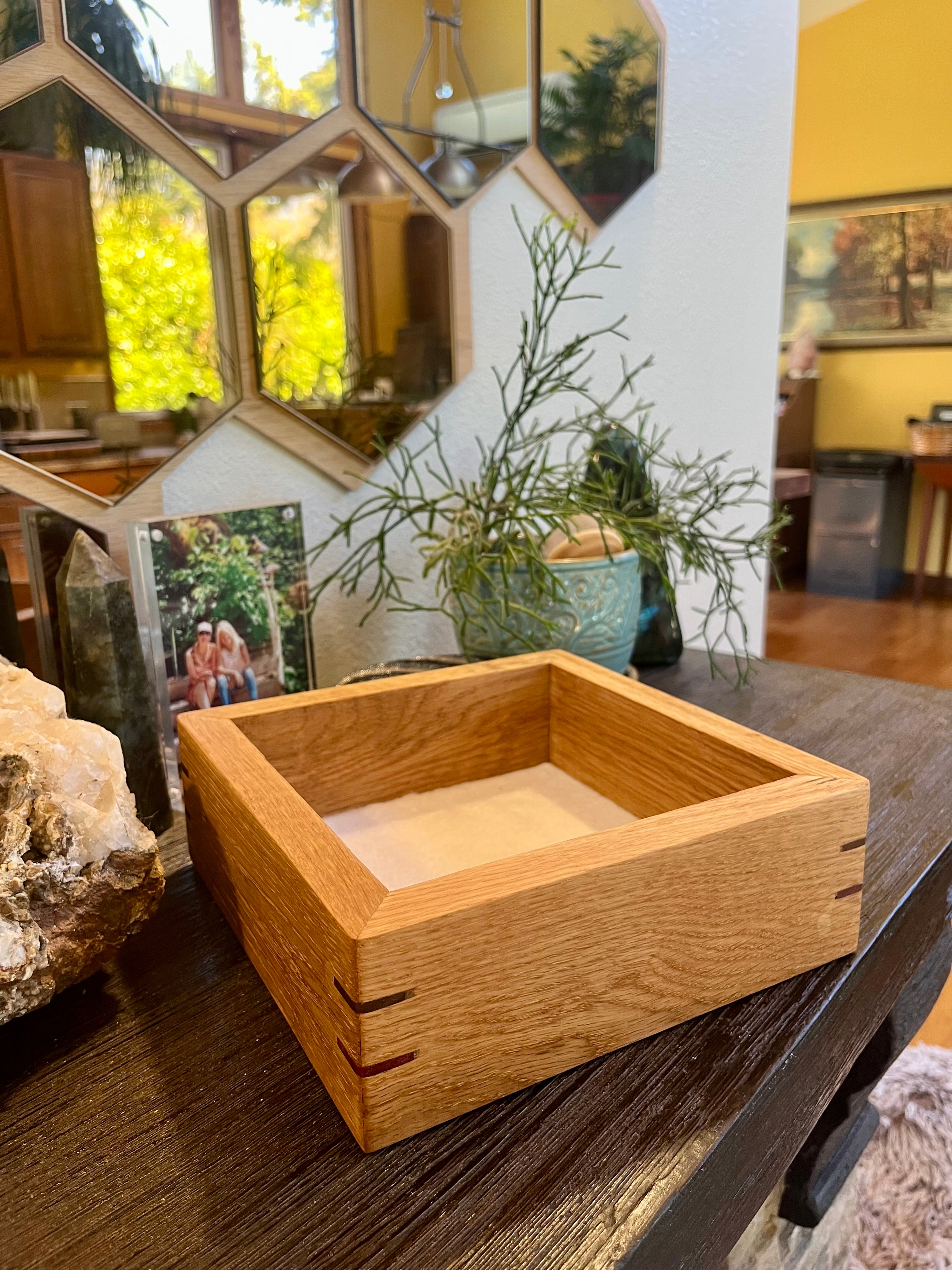 Rustic Oak Jewelry Storage Boxes – Set of 2 with Walnut & Purpleheart Detail