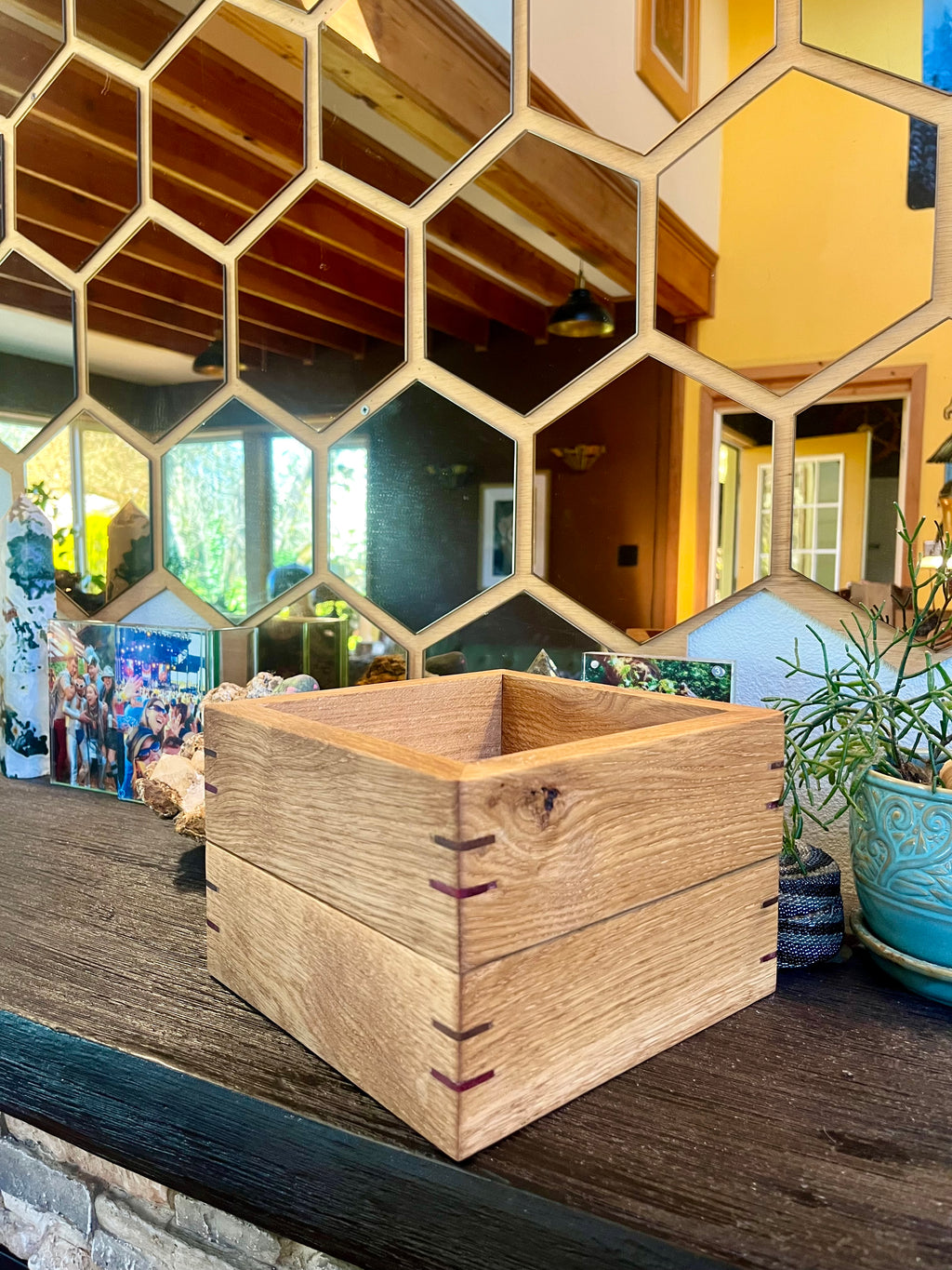 Rustic Oak Jewelry Storage Boxes – Set of 2 with Walnut & Purpleheart Detail