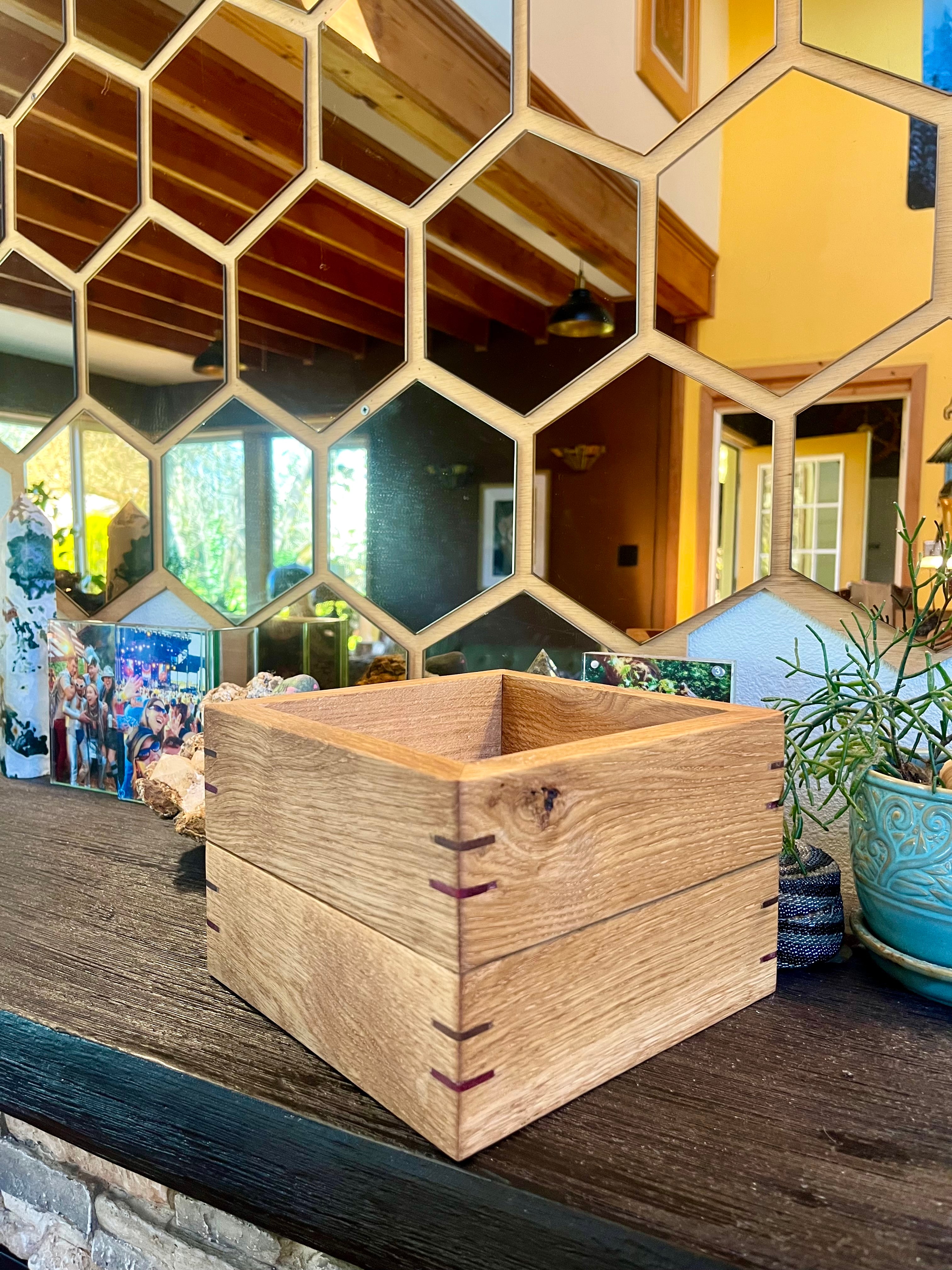 Rustic Oak Jewelry Storage Boxes – Set of 2 with Walnut & Purpleheart Detail