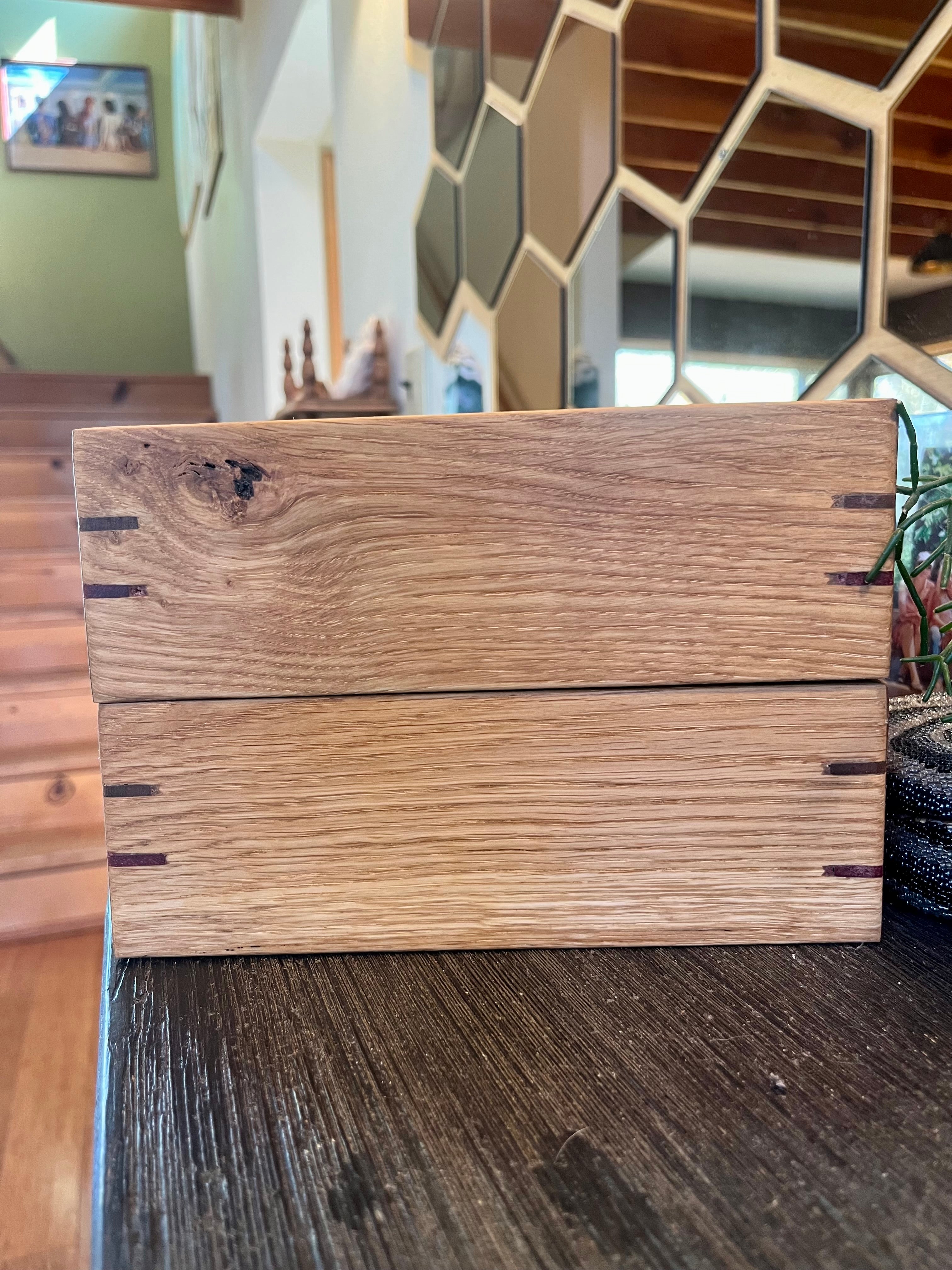 Rustic Oak Jewelry Storage Boxes – Set of 2 with Walnut & Purpleheart Detail