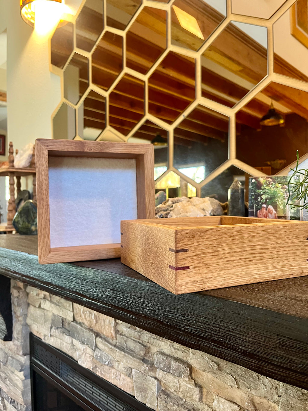 Rustic Oak Jewelry Storage Boxes – Set of 2 with Walnut & Purpleheart Detail