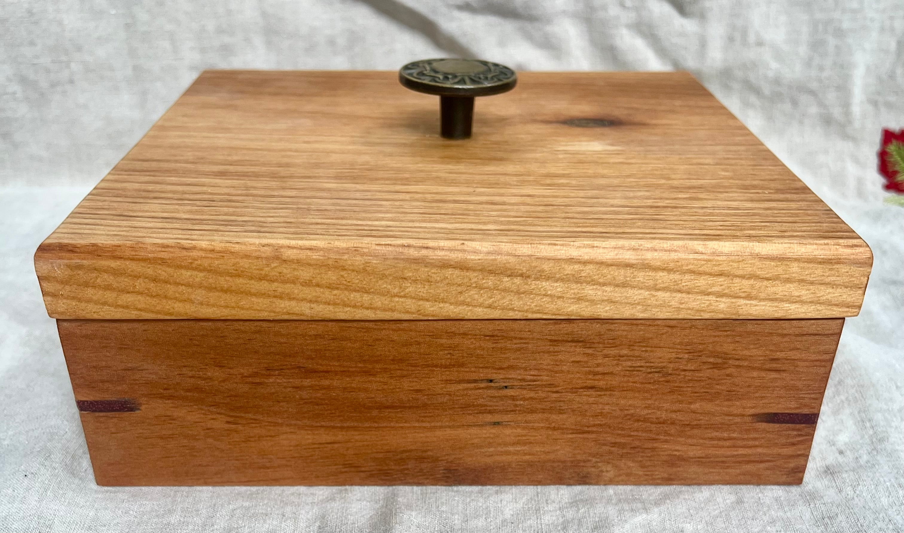 Reclaimed Cherry Wood Jewelry Box: Vintage Handle, Cedar Dividers