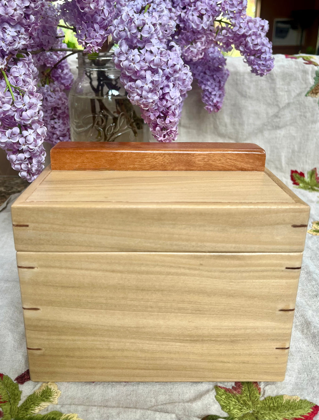 Rustic Poplar Storage Box: Salvaged Wood Keepsake Box with Mahogany Accents