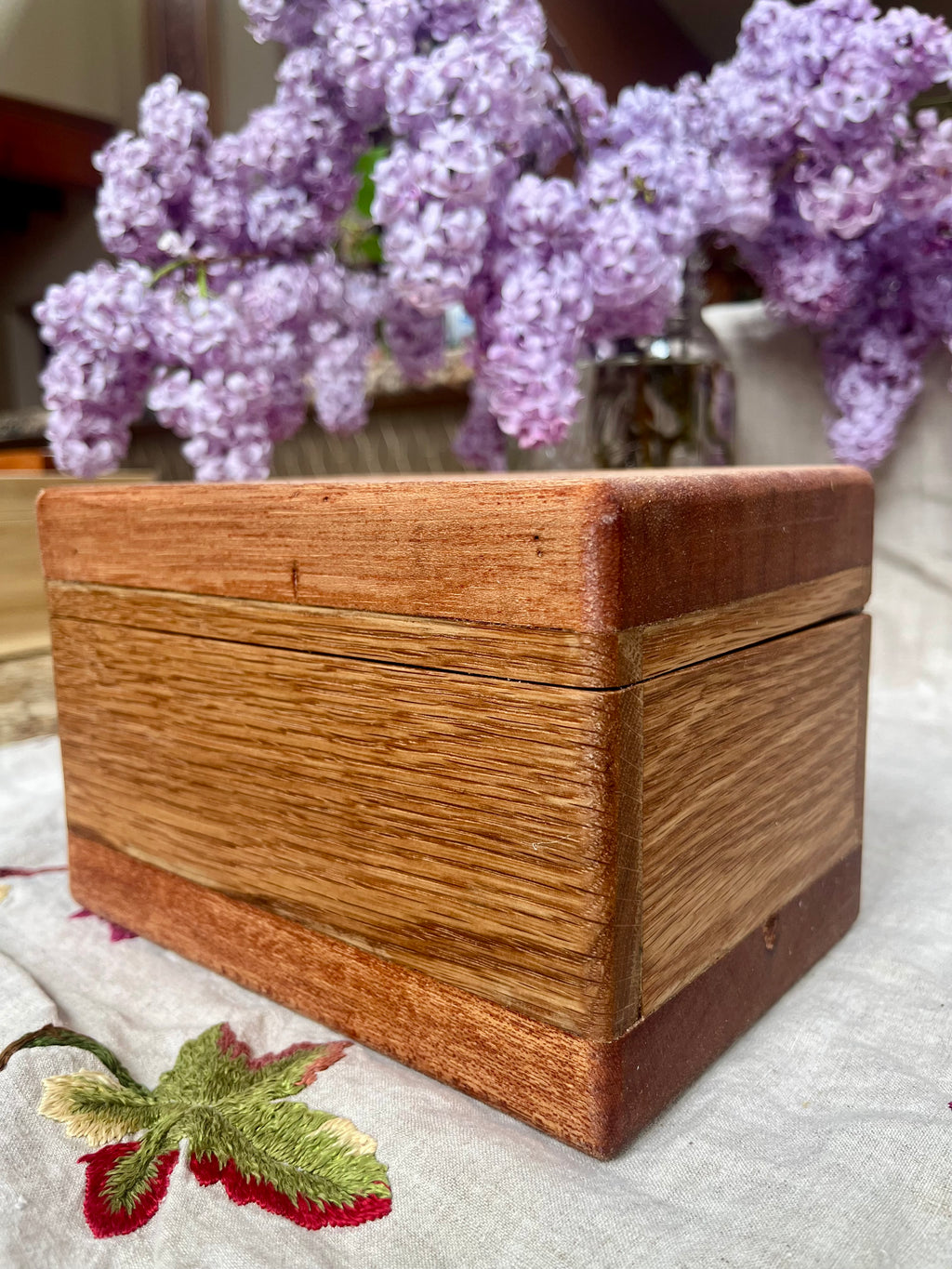 Treasure Chest Keepsake Box in Oak & Reclaimed Mahogany with Brass Hinges