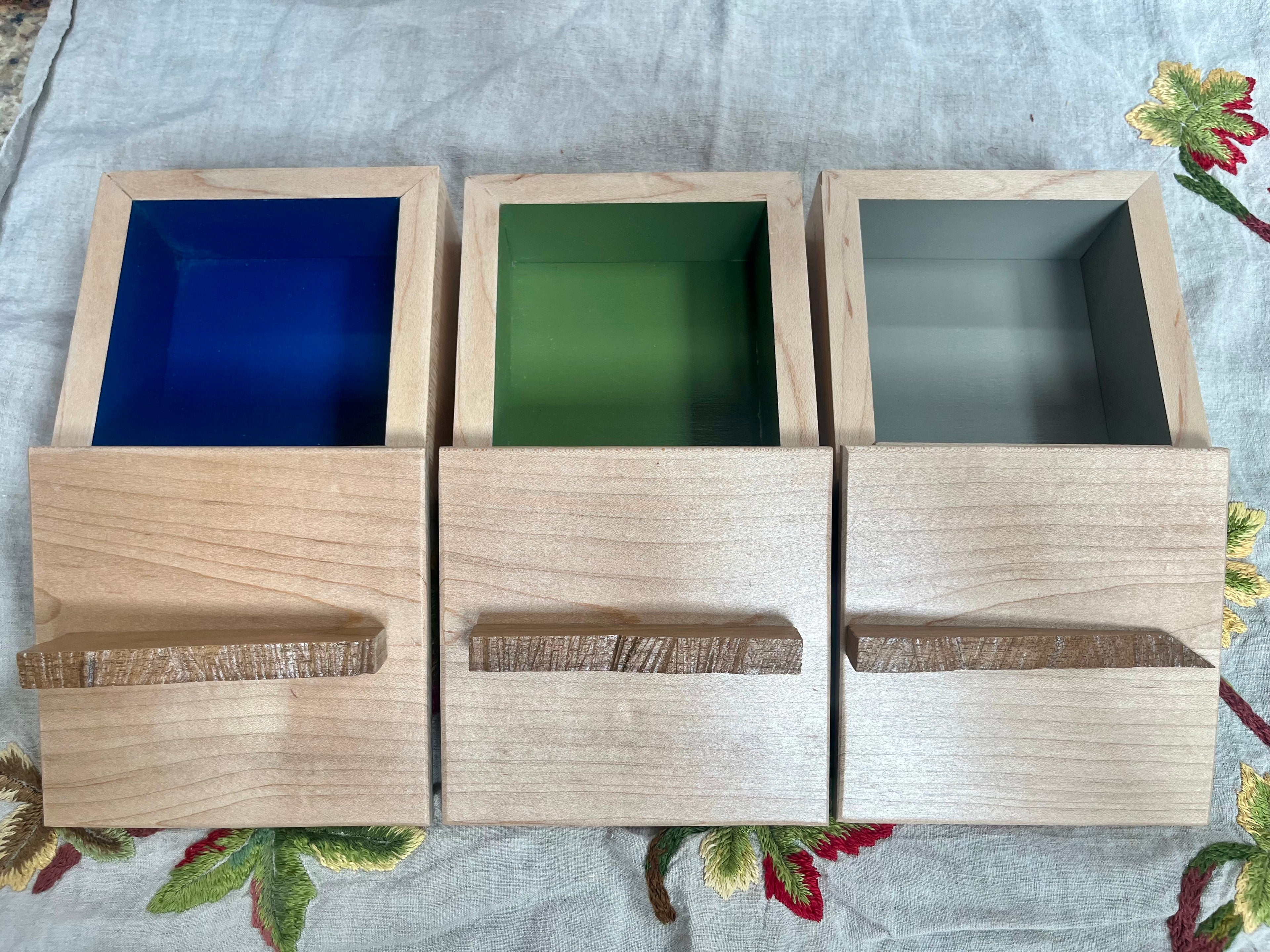 Handmade Maple Storage Boxes Set: Rustic Walnut Pulls, Oregon Wood Decor