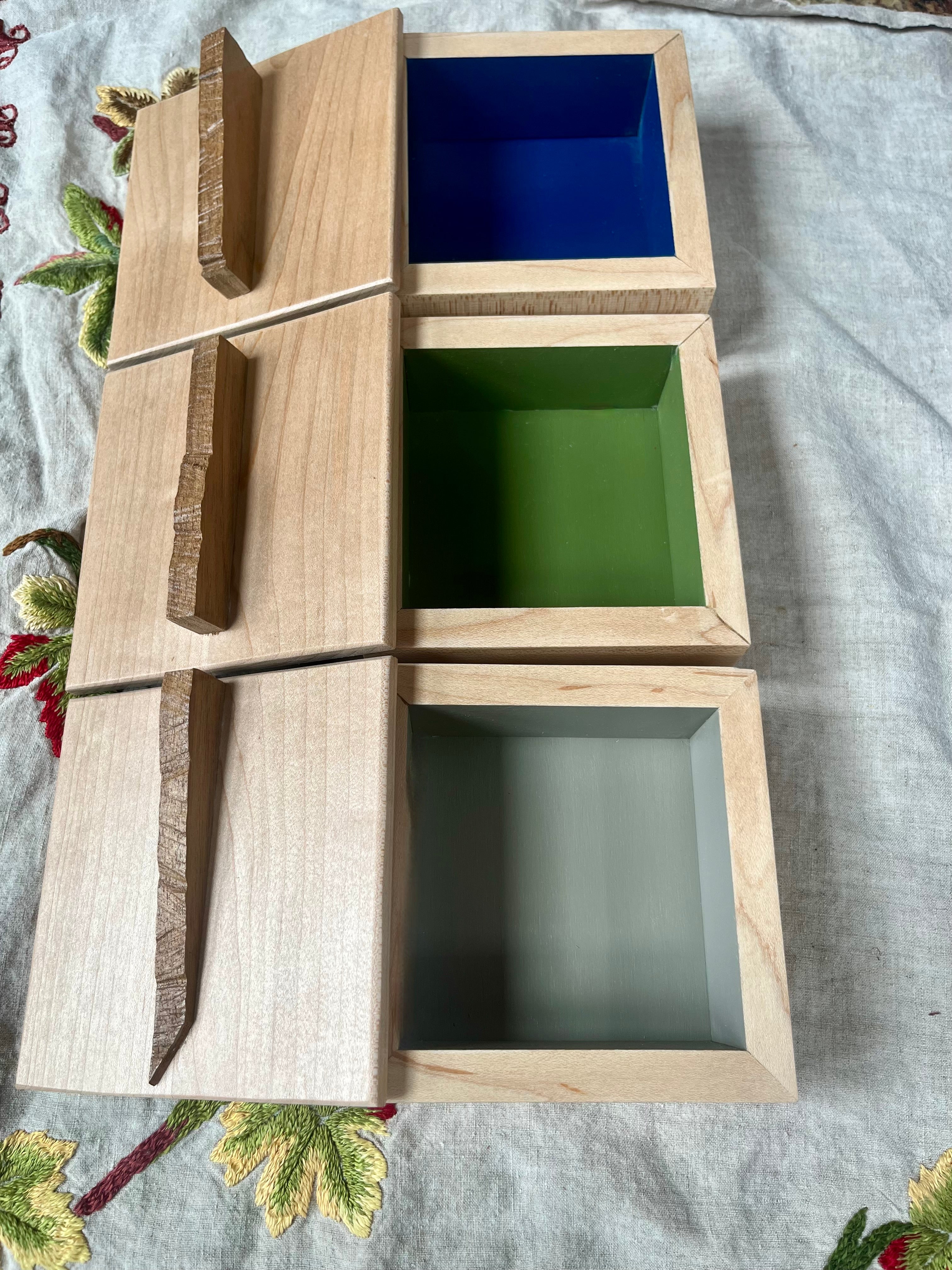 Handmade Maple Storage Boxes Set: Rustic Walnut Pulls, Oregon Wood Decor