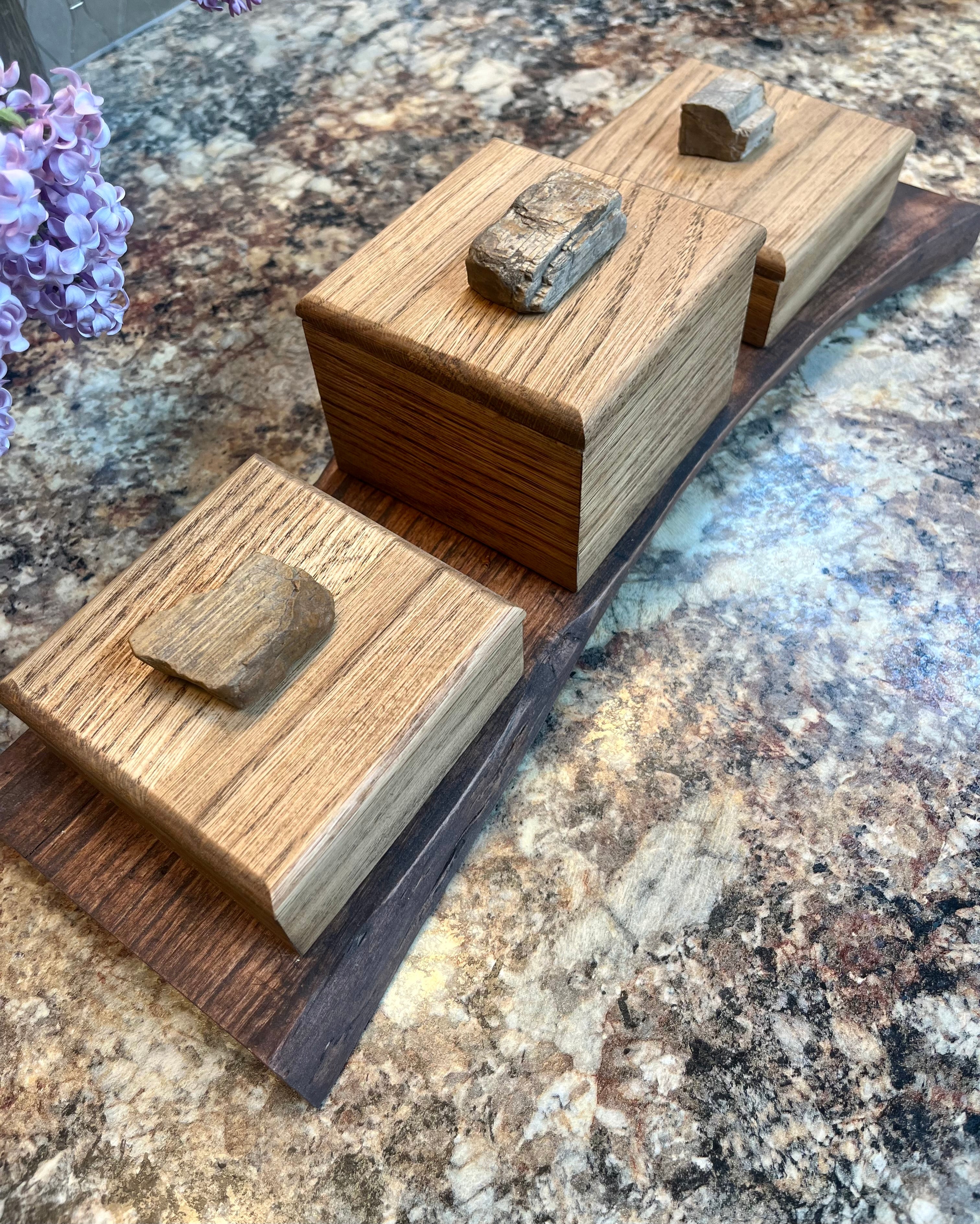 Oak 3-Box Set: Petrified Wood Pulls, Live-Edge Alder Tray