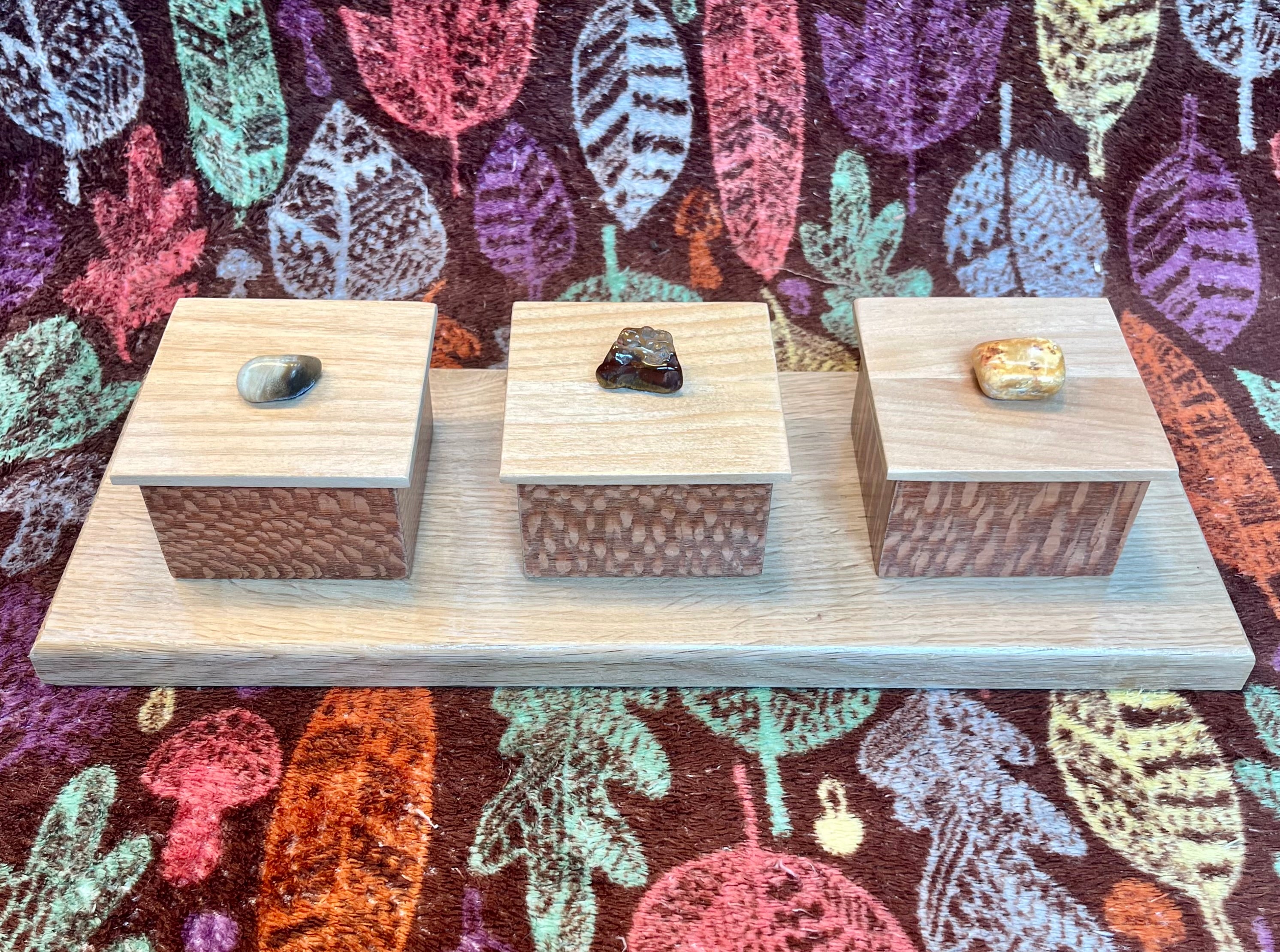 Handmade Leopardwood Box Set: Oregon Agate Pulls, Oak Tray