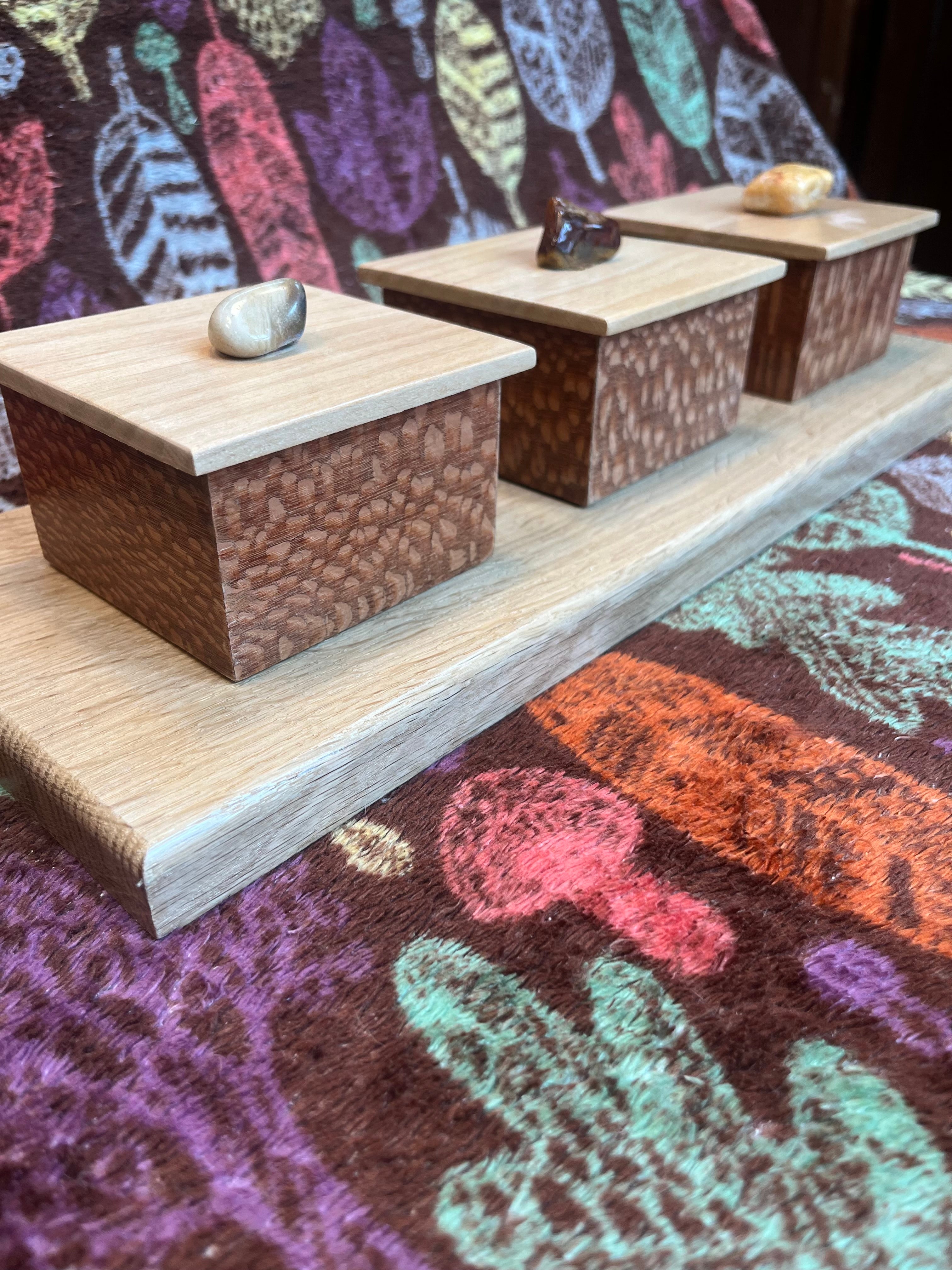 Handmade Leopardwood Box Set: Oregon Agate Pulls, Oak Tray