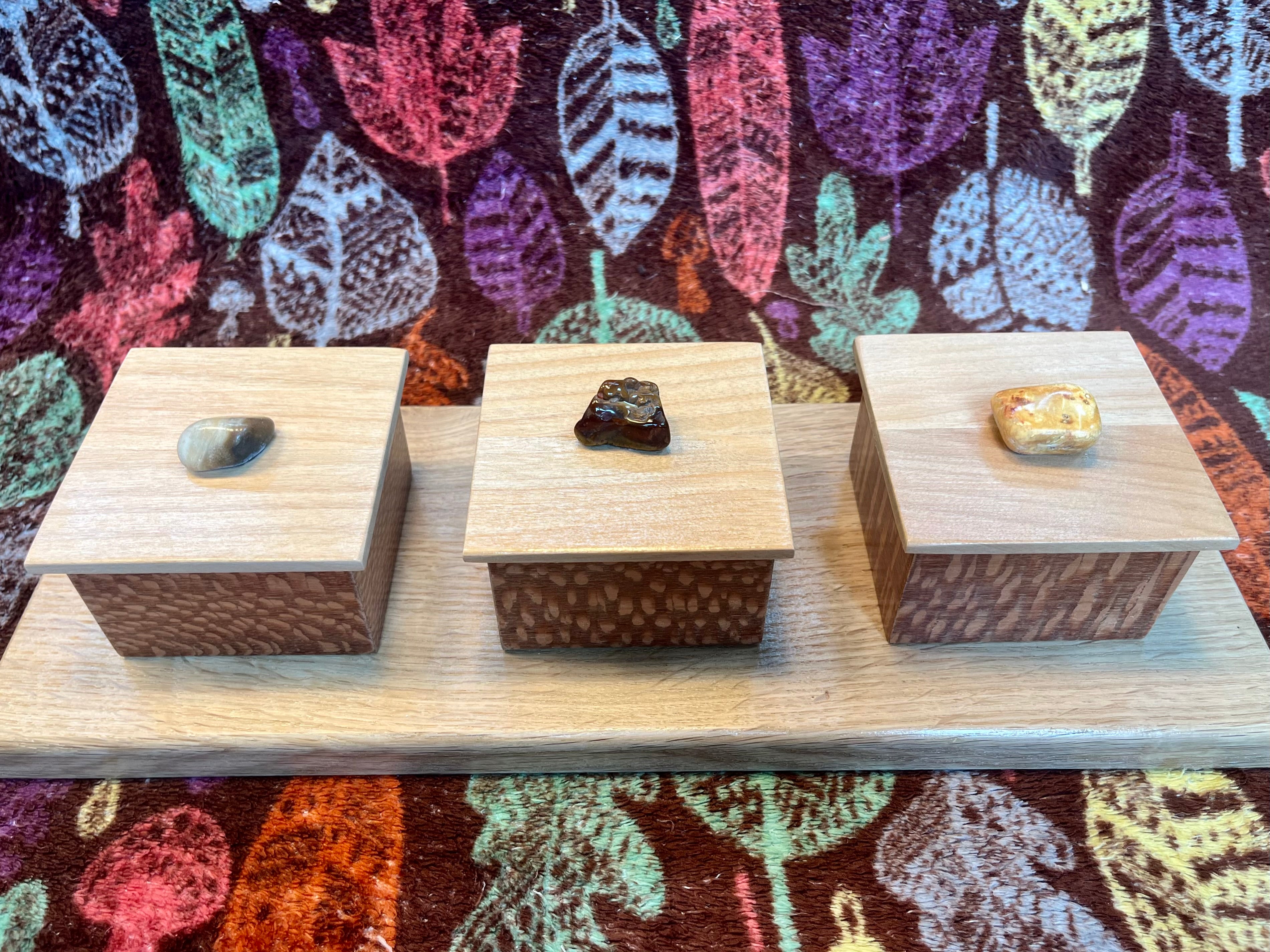 Handmade Leopardwood Box Set: Oregon Agate Pulls, Oak Tray