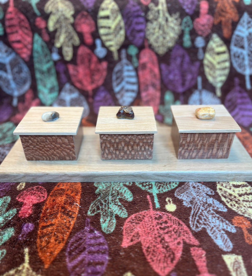 Handmade Leopardwood Box Set: Oregon Agate Pulls, Oak Tray