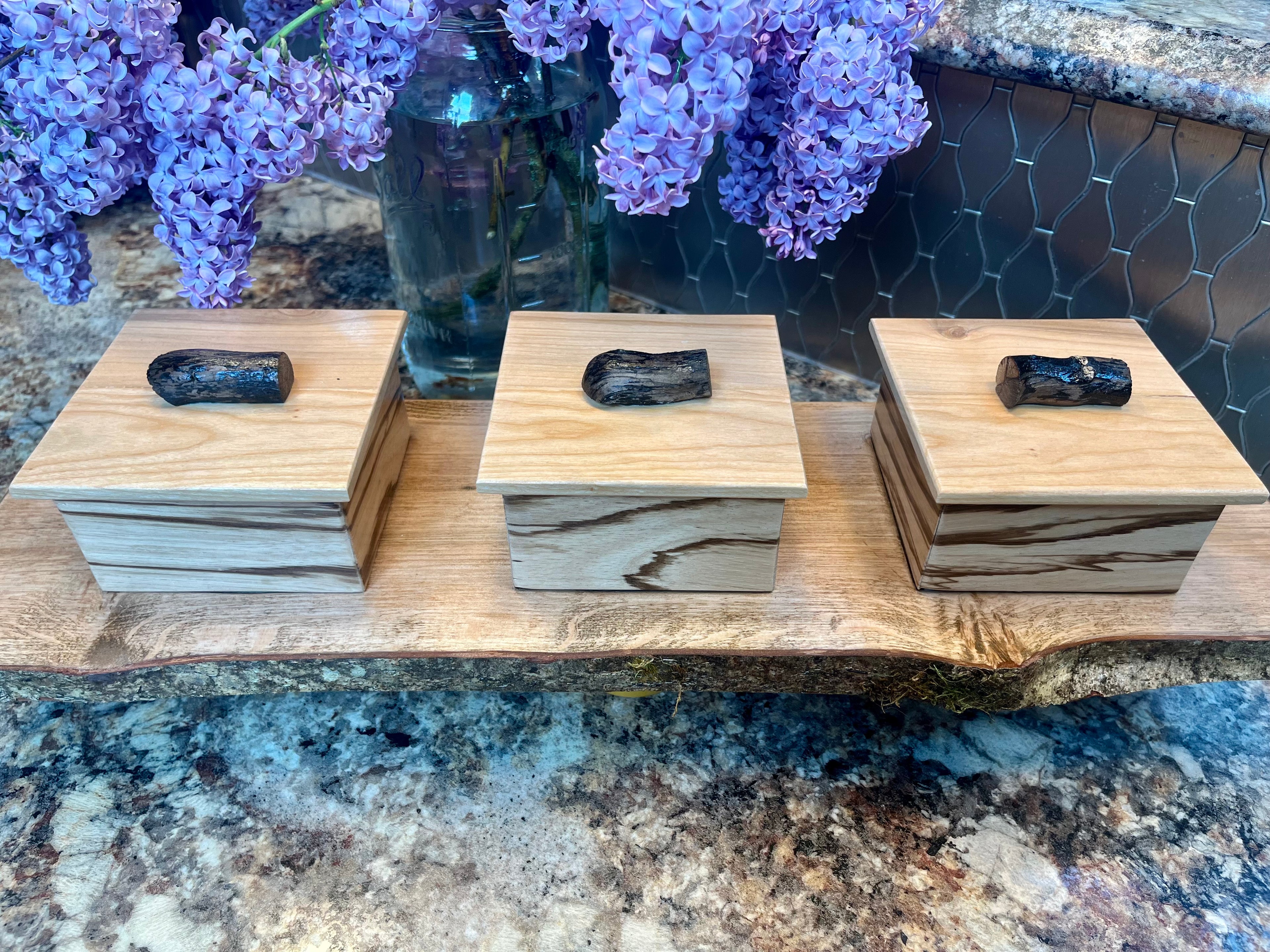 Handmade Zebrawood Box Set: Apple Wood Lids, Oregon Ash Tray