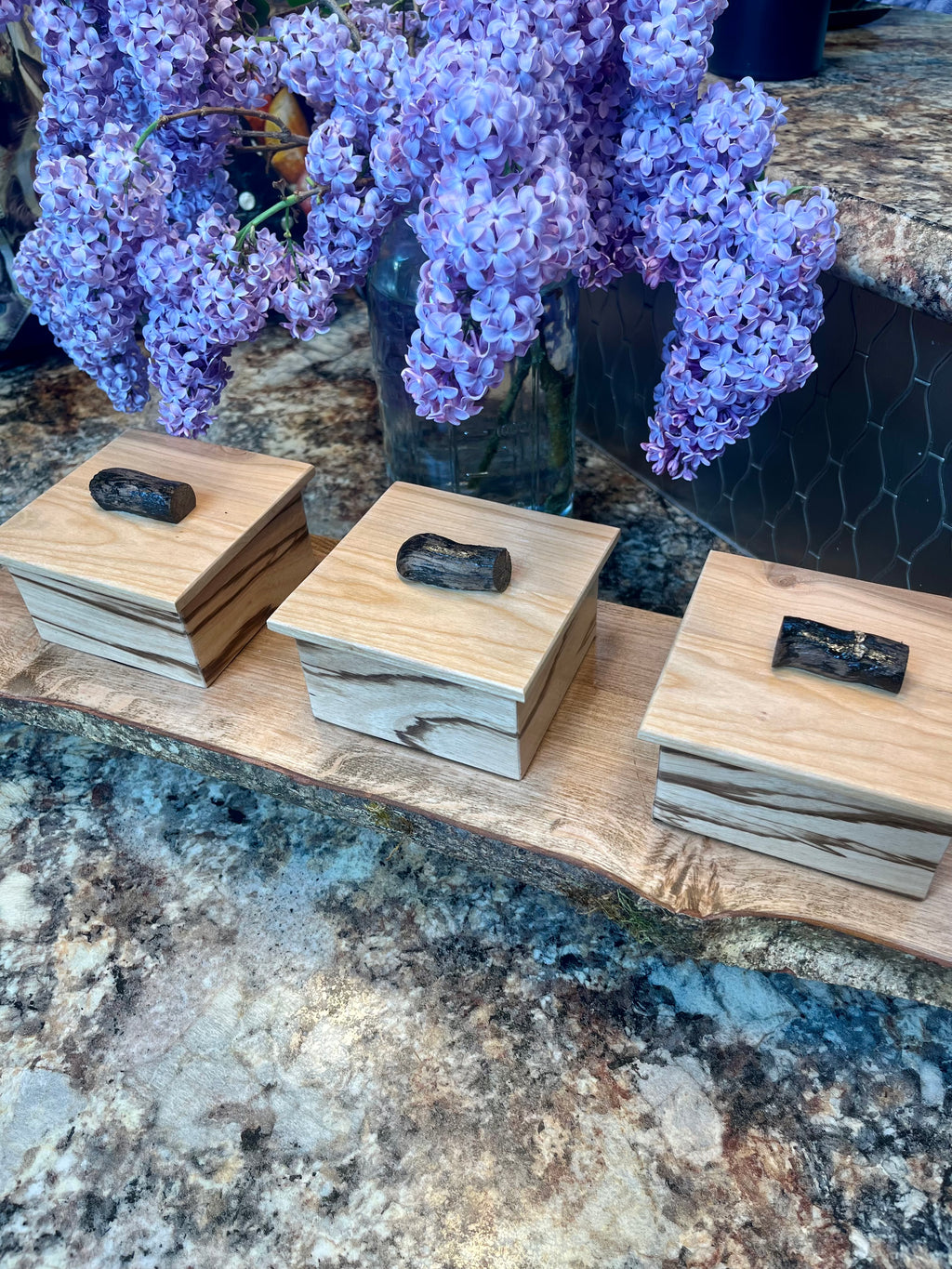 Handmade Zebrawood Box Set: Apple Wood Lids, Oregon Ash Tray