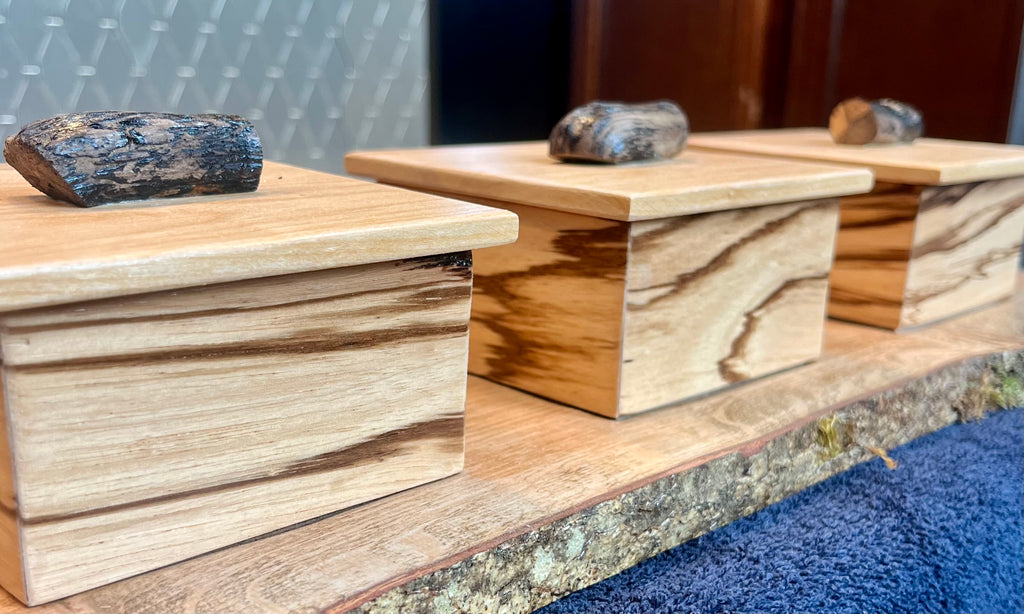 Handmade Zebrawood Box Set: Apple Wood Lids, Oregon Ash Tray